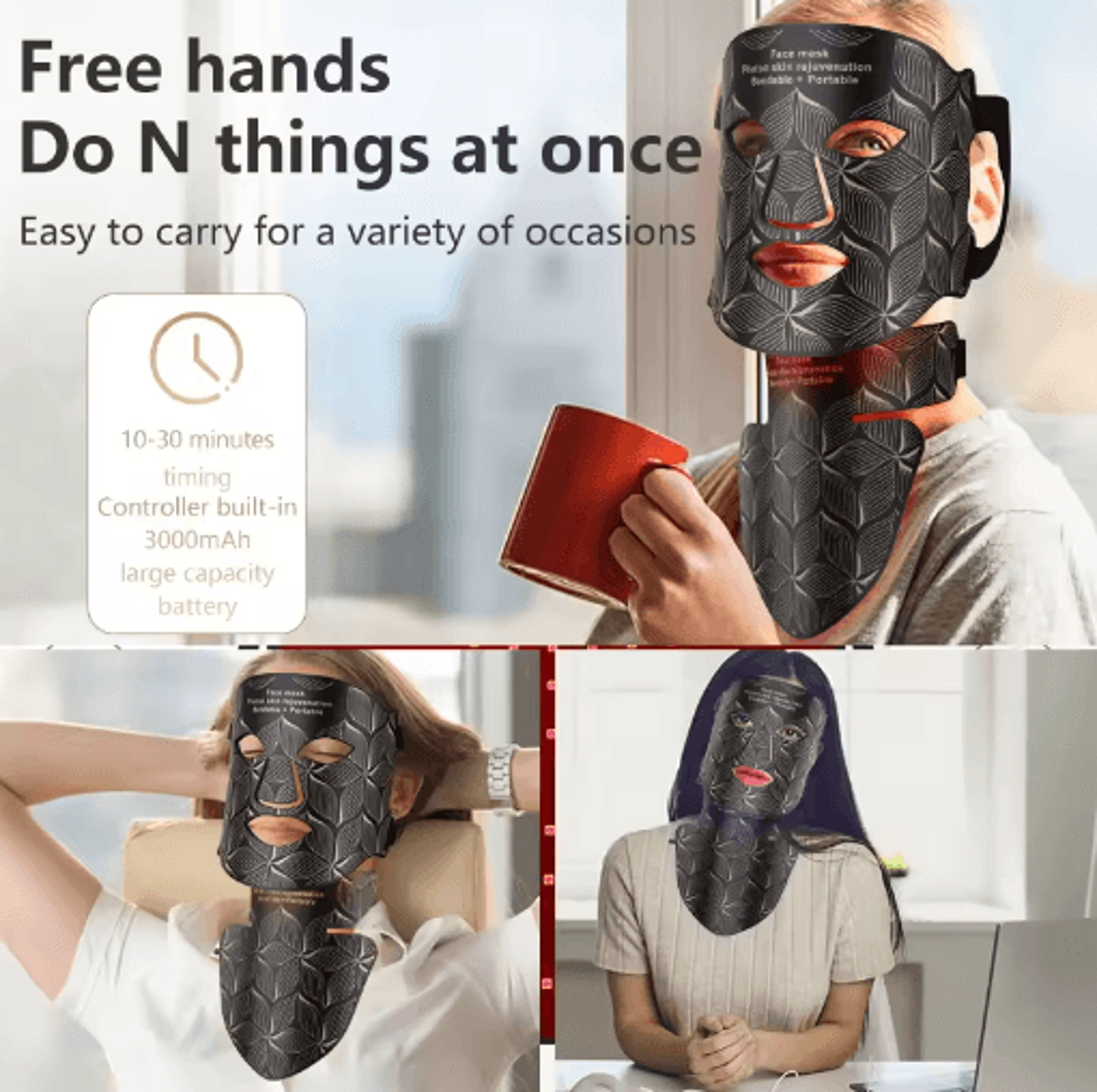 Silicone LED Facial Mask With Neck  8Color Light Therapy Mask For Home Skincare 9