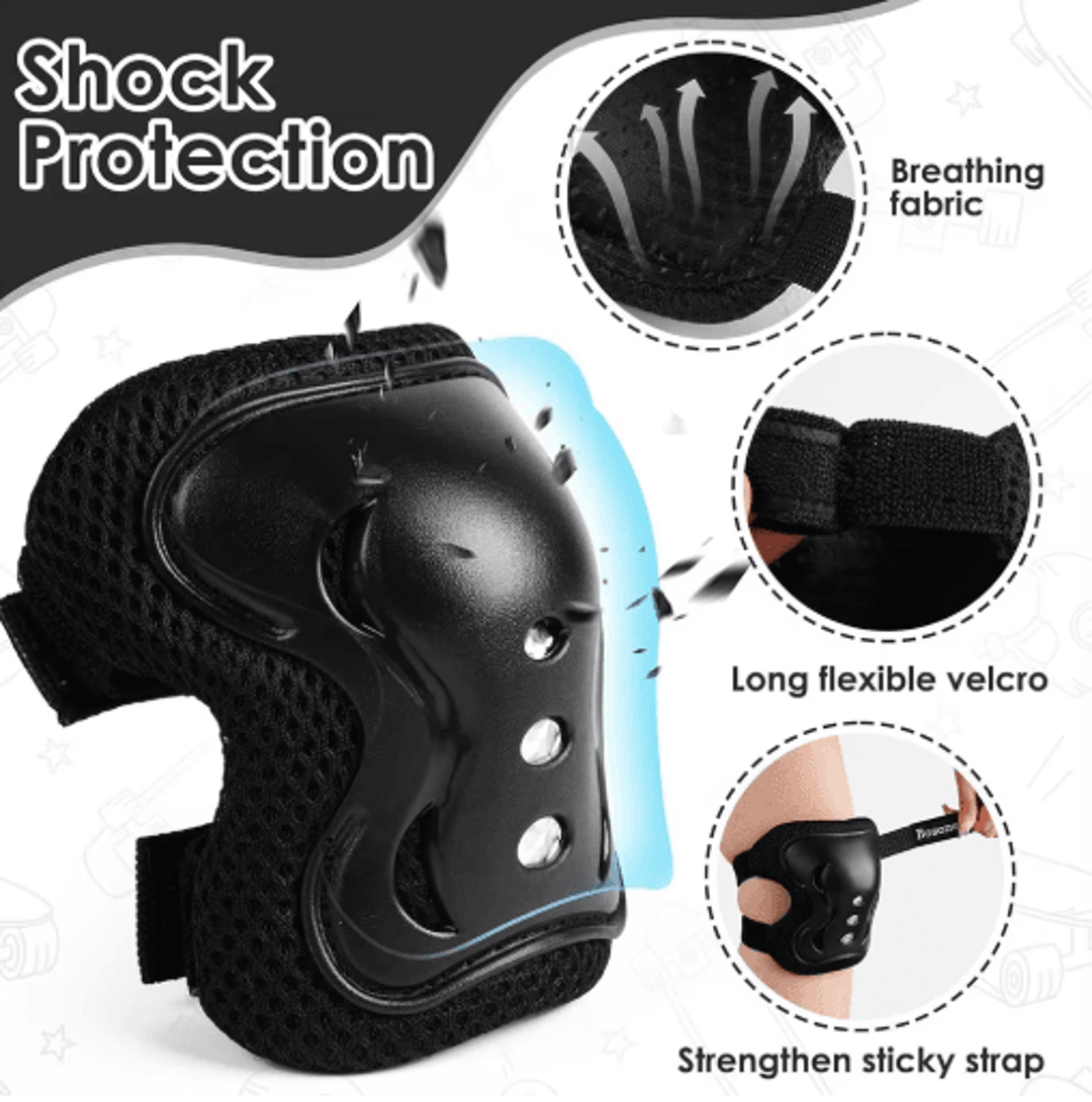 6Piece Kids Protective Gear Set  Knee Pads Elbow Pads  Wrist Guards For Skating Cycling  Scooters 8