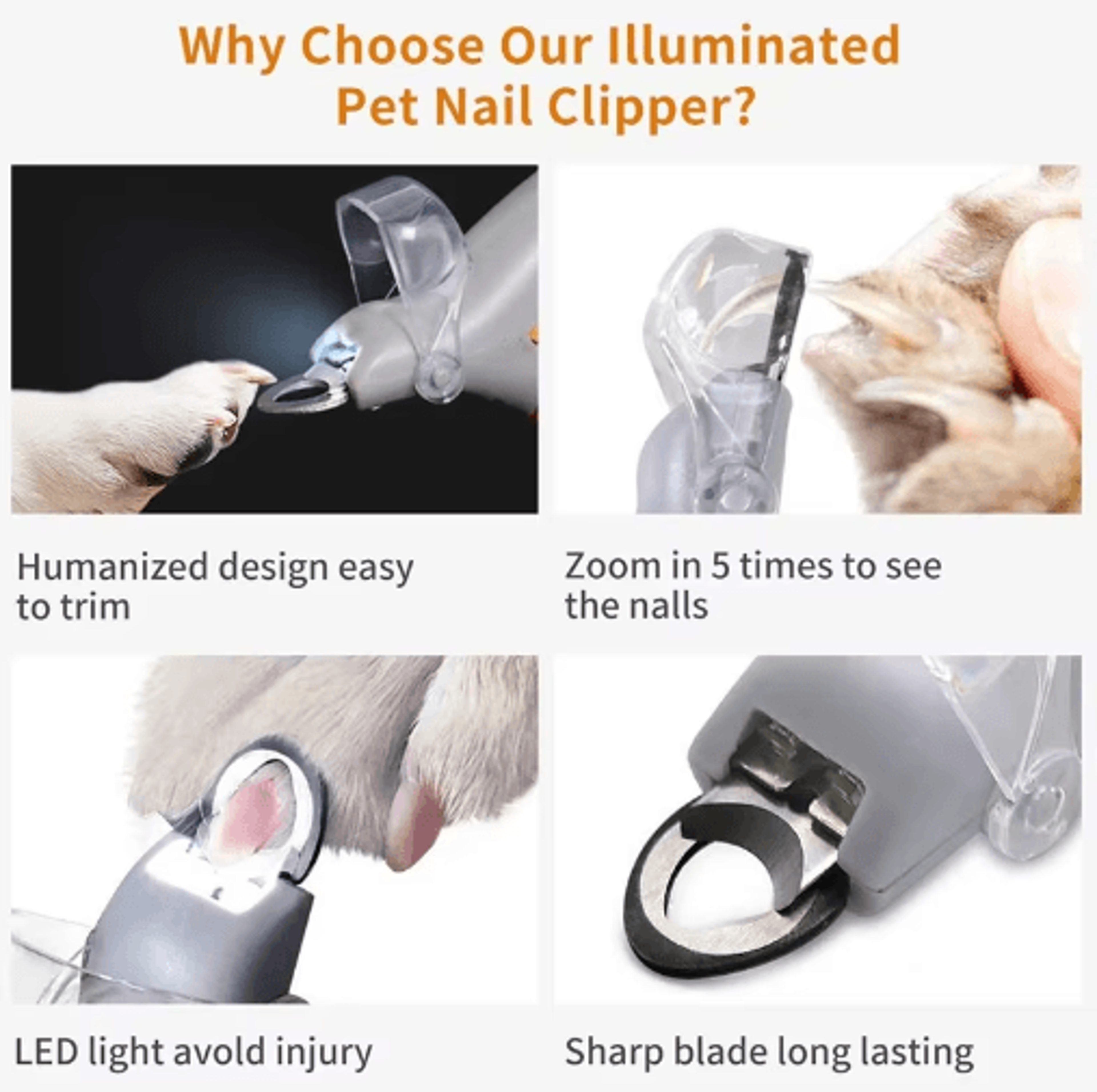 LED Pet Nail Clippers Dog Nail Clippers Cat Nail Trimmer Pet Grooming Scissors Pet Nail Cutter 4