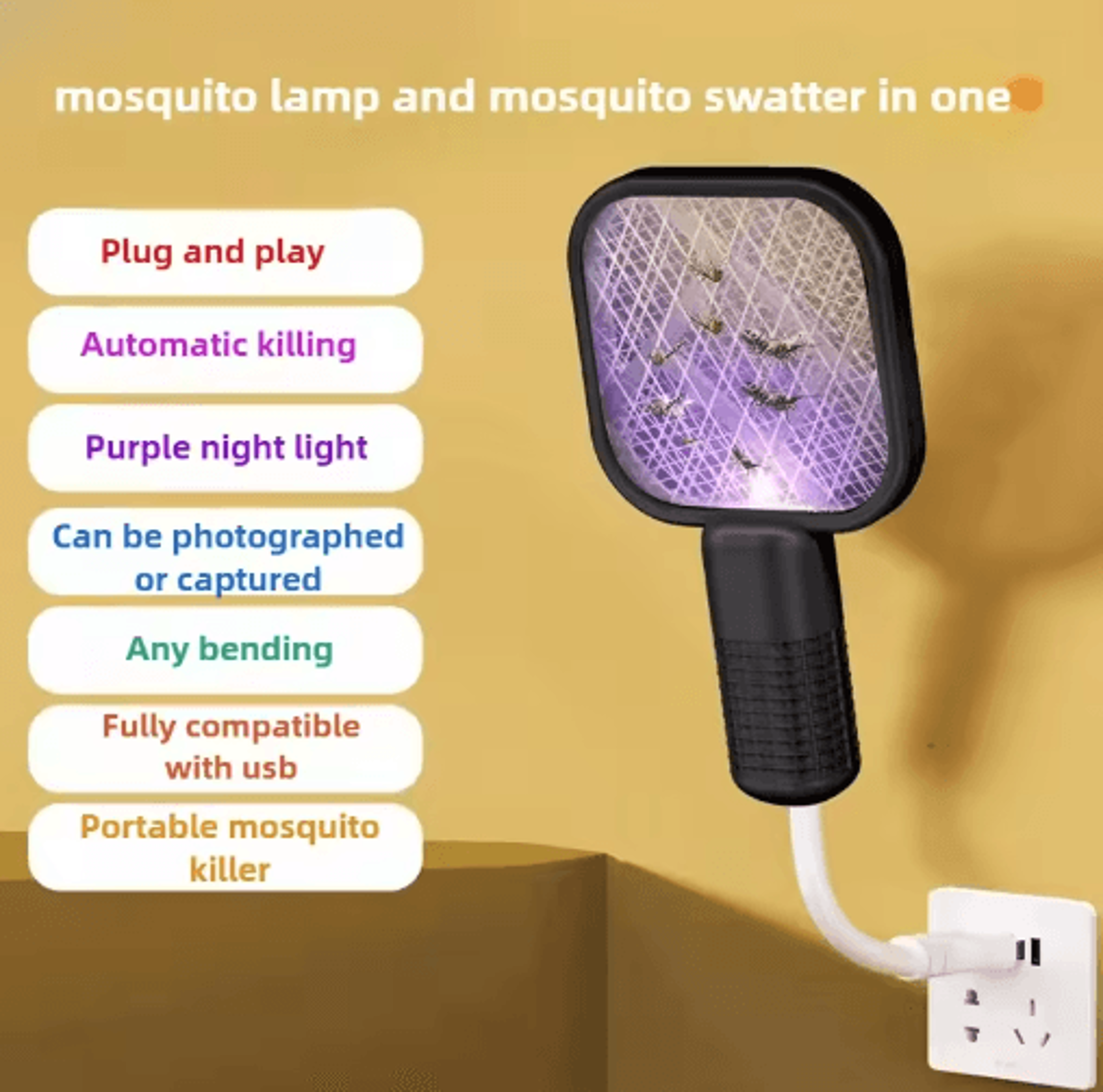 electric mosquito swatter, uv bug zapper, rechargeable fly swatter, insect racket, portable mosquito killer