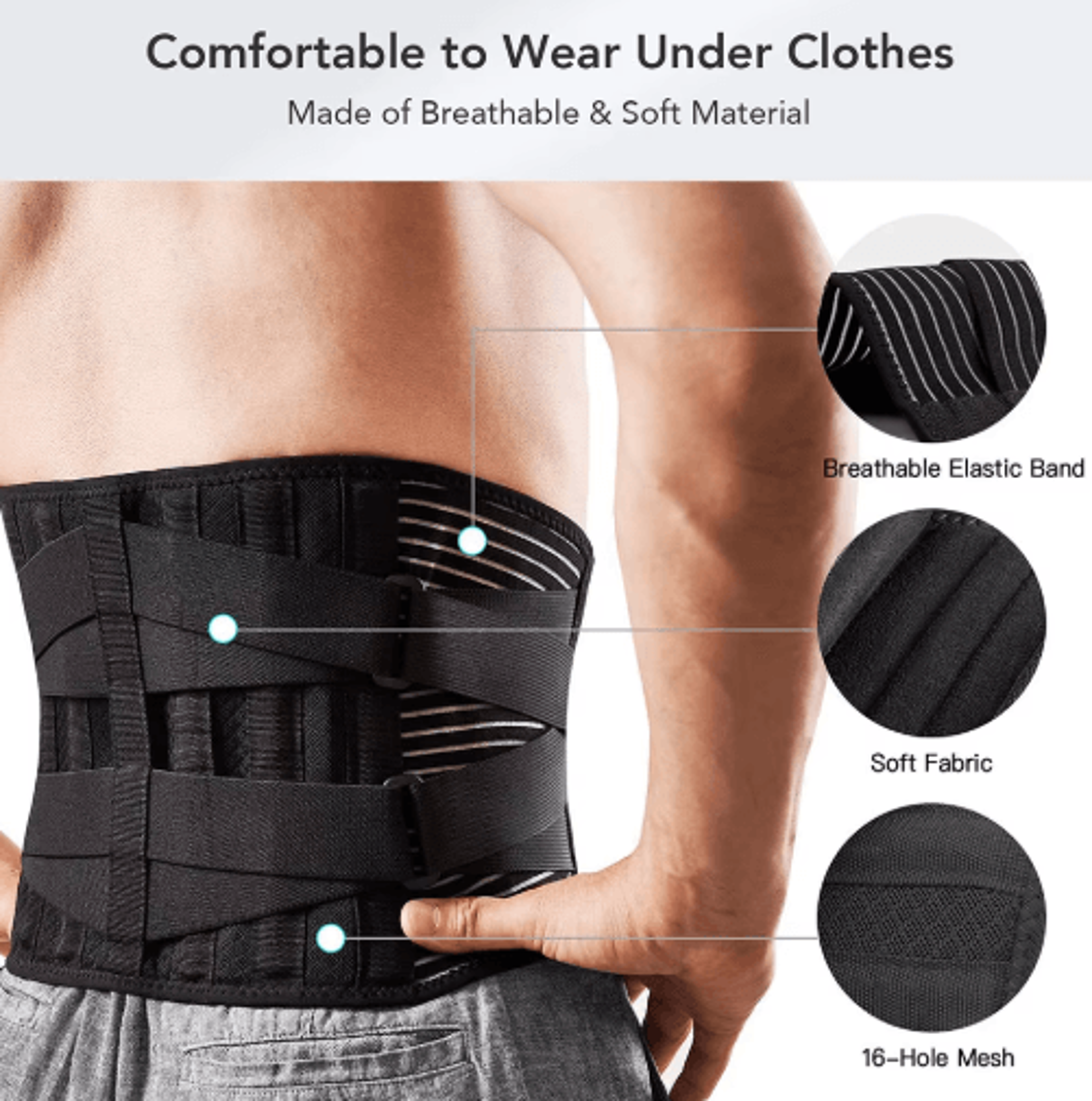 AOLIKES Lower Back Support Belt With 6 Support Stays  Breathable Lumbar Waist Brace For Work Fitnes 2
