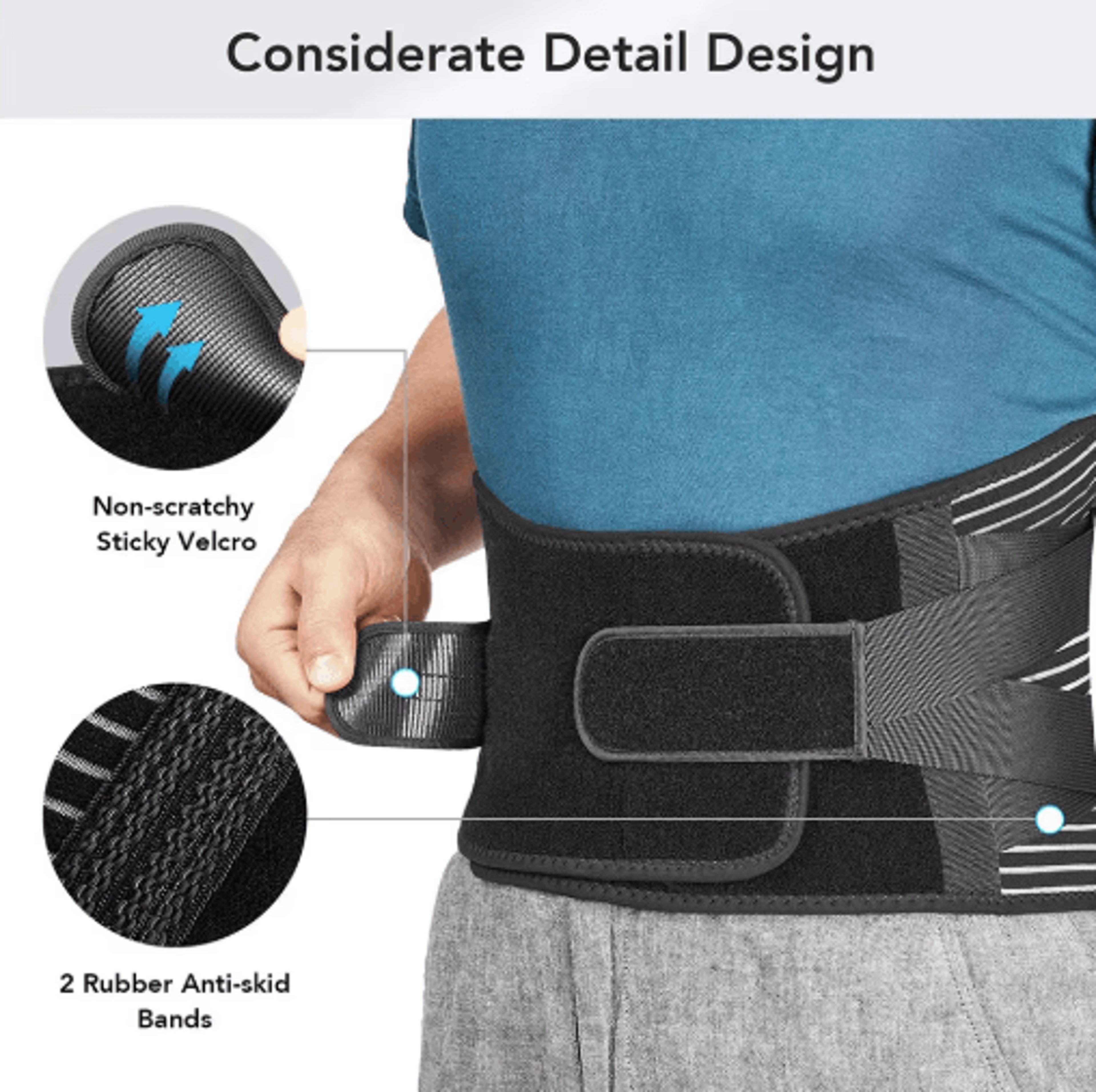 AOLIKES Lower Back Support Belt With 6 Support Stays  Breathable Lumbar Waist Brace For Work Fitnes 3
