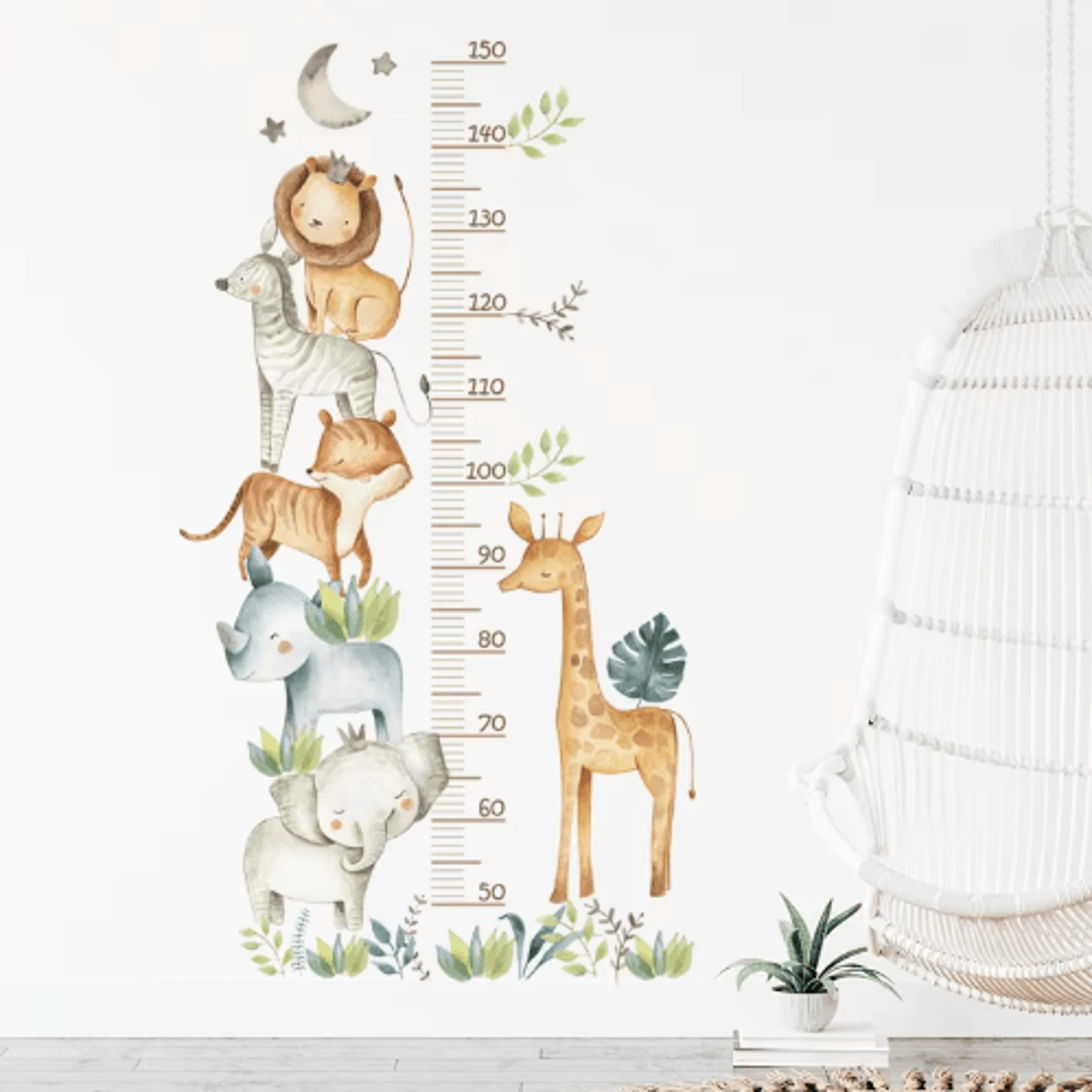 3pcs cartoon animal height chart wall stickers – removable kids growth ruler
