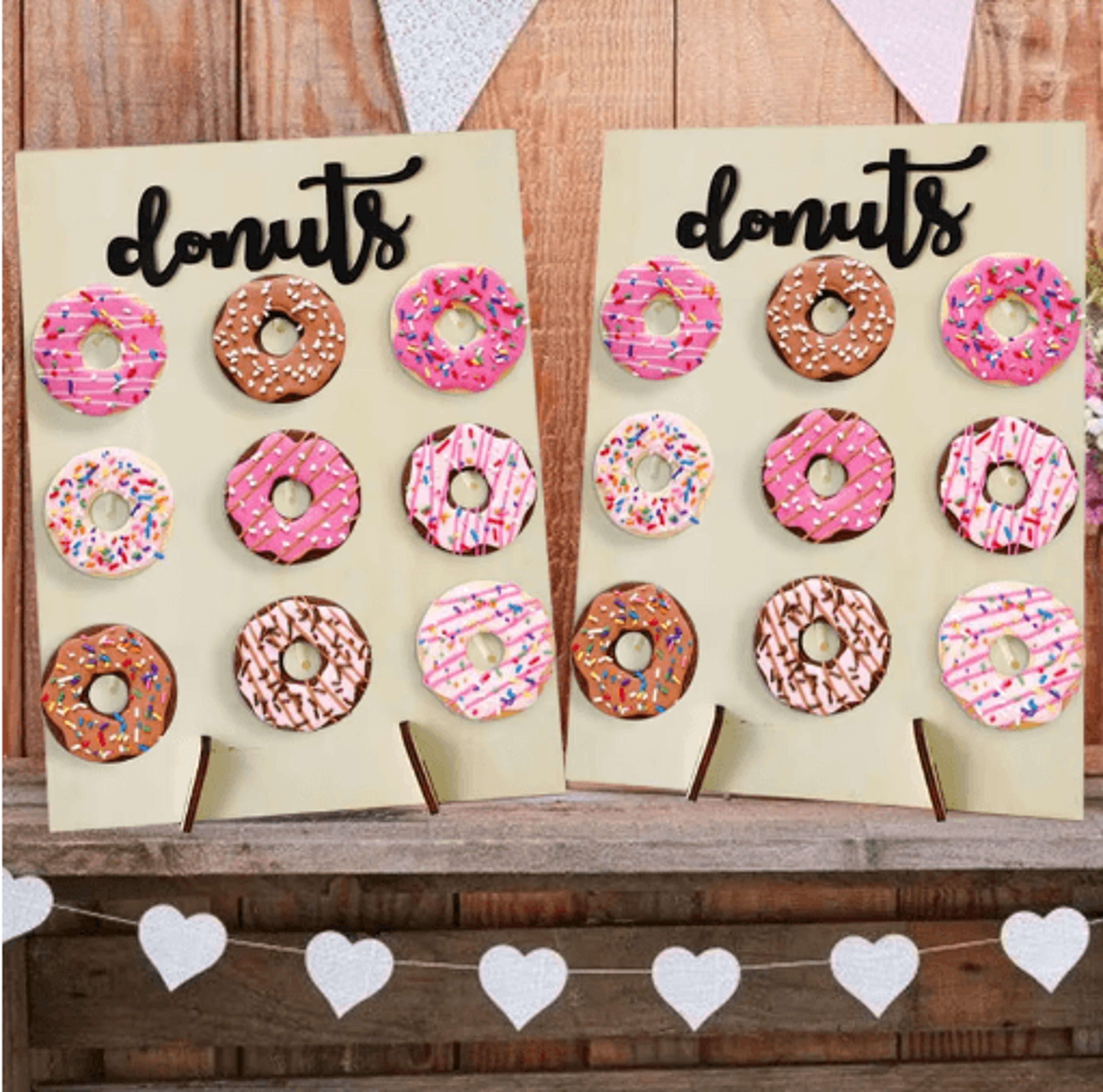 wooden donut stand dessert display for weddings and parties