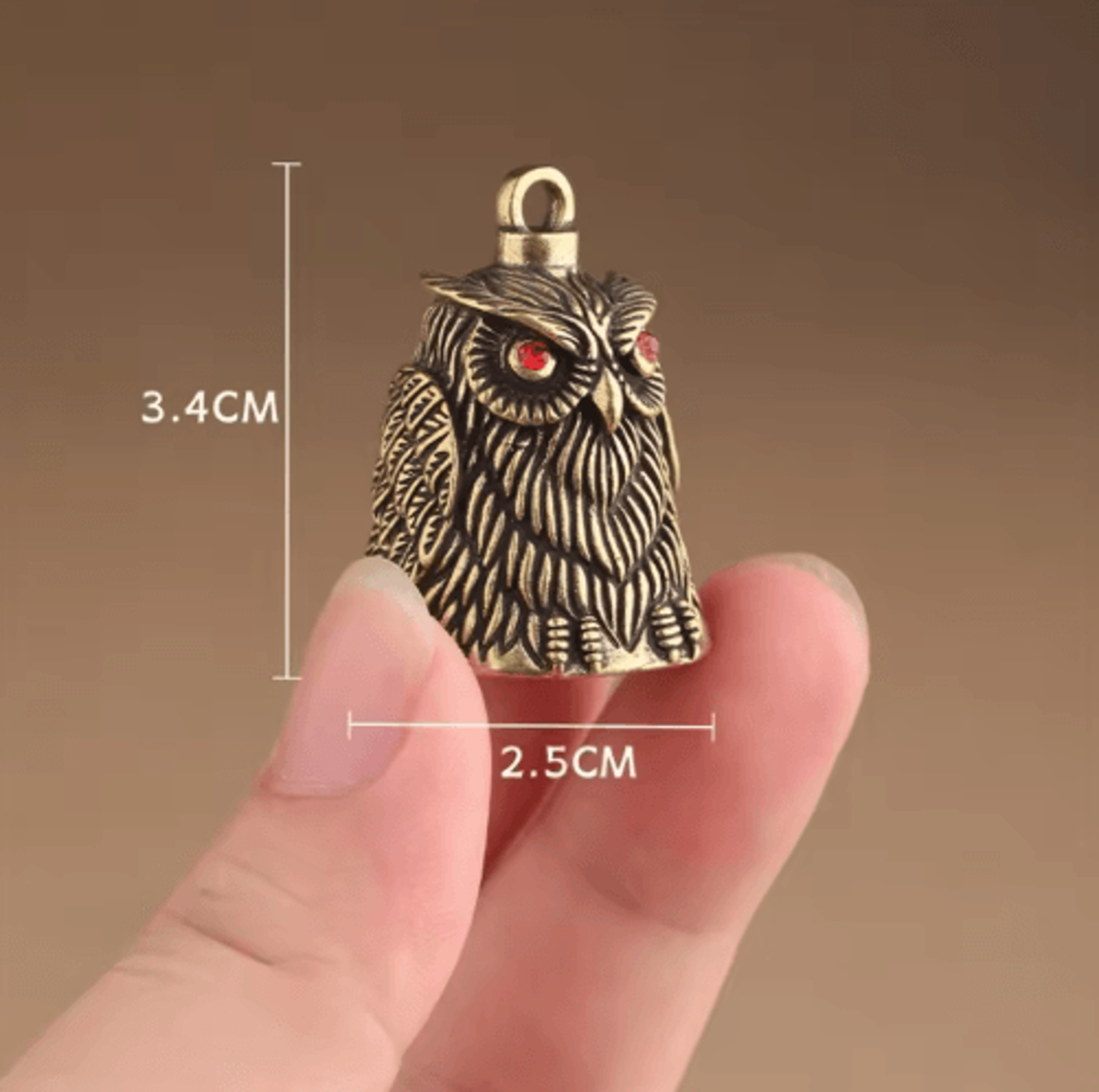HandCarved Brass Owl Bell Good Luck Ornament 1