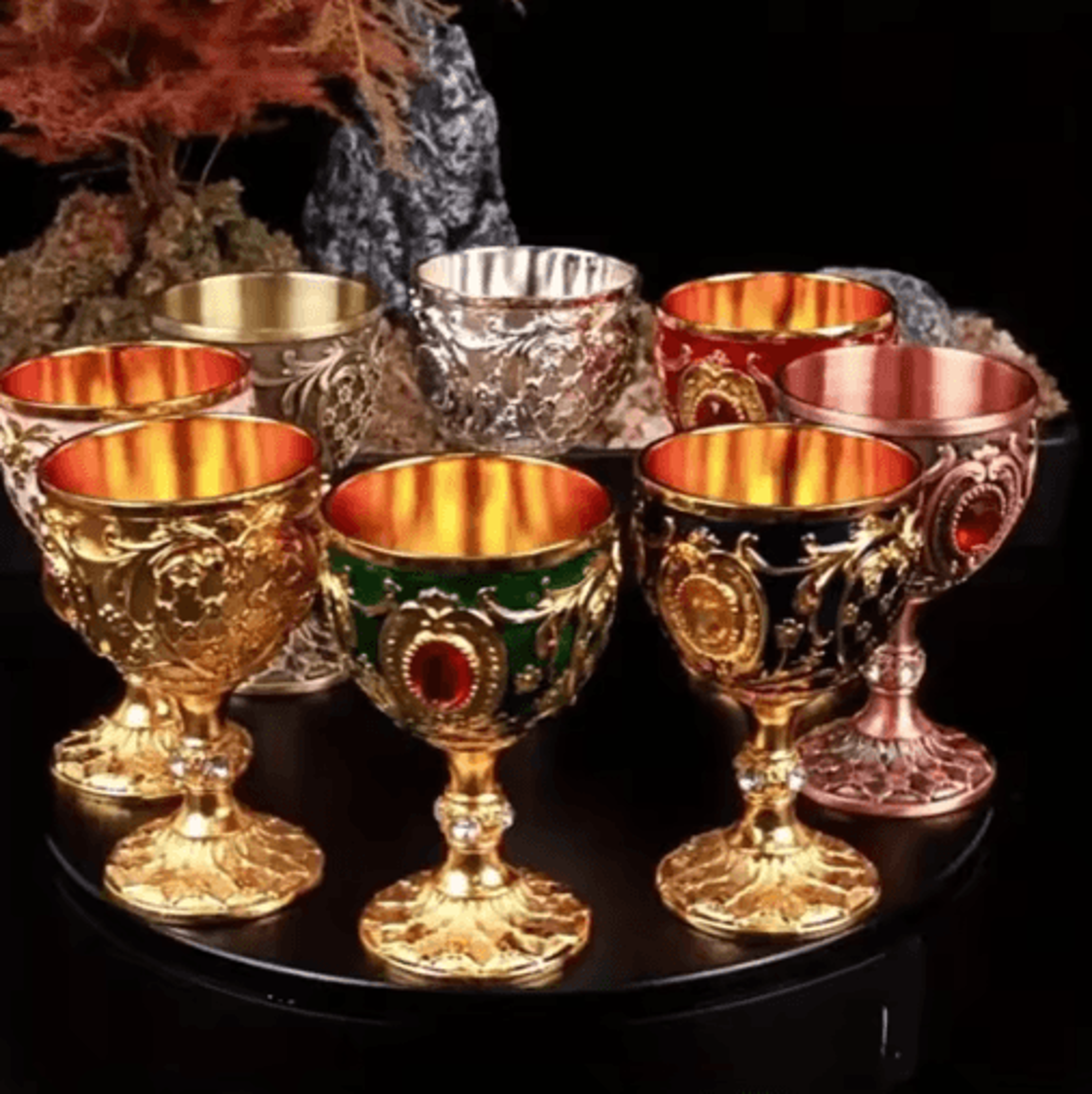 Vintage Medieval Holy Grail Engraved Metal Goblet 10