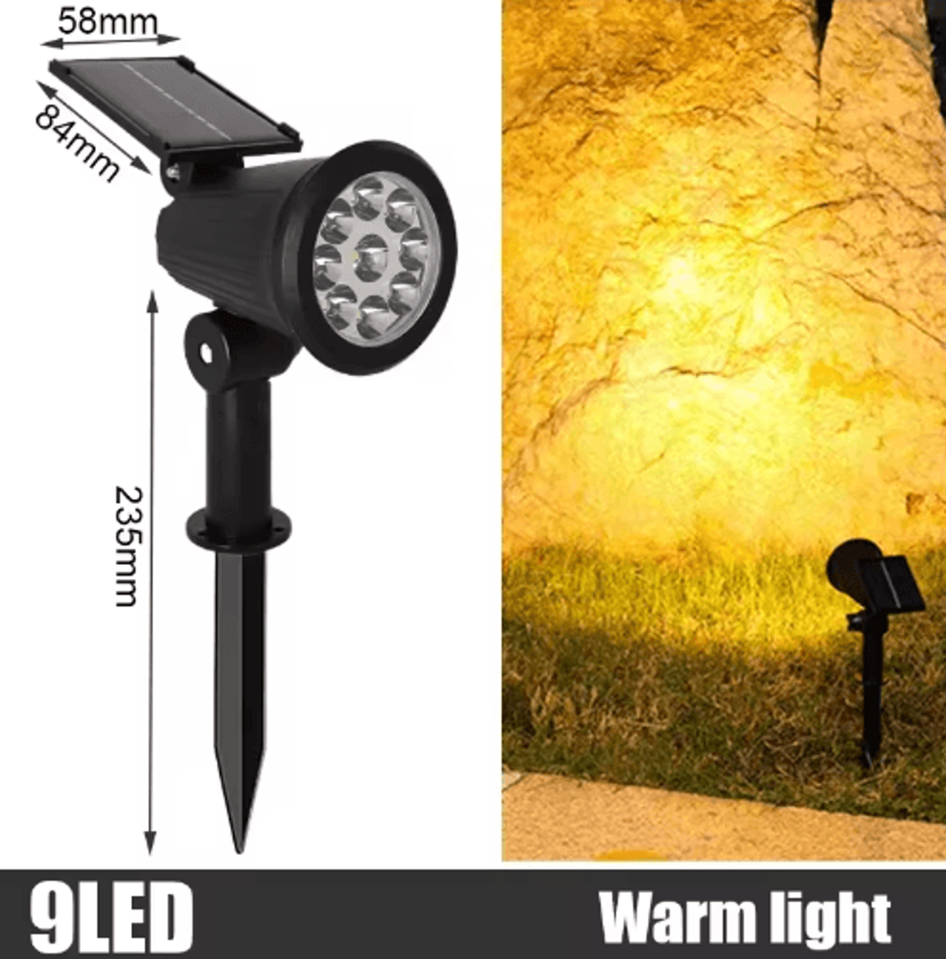 9LED Solar Spotlights With Adjustable Brightness For Outdoor Lighting 2