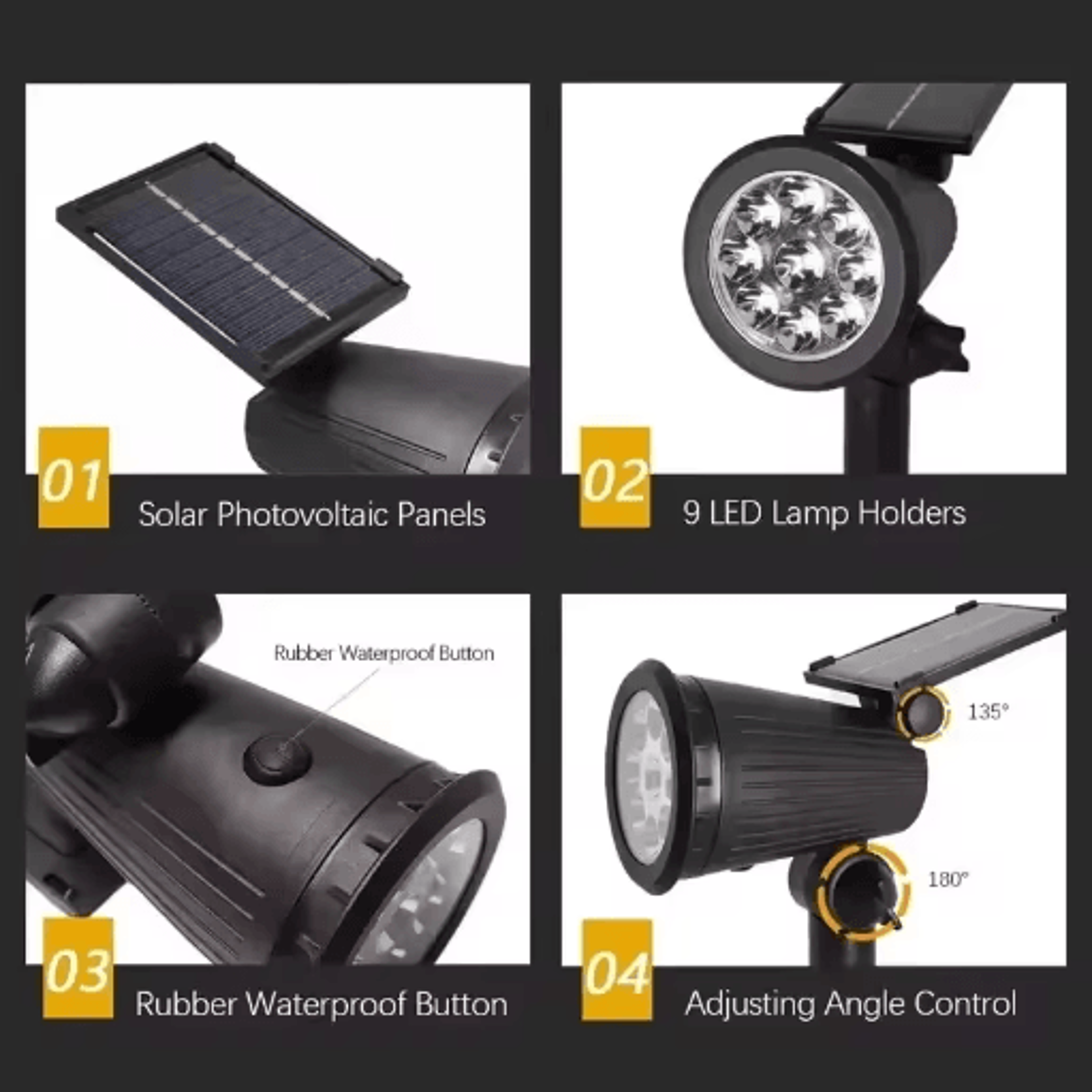 9LED Solar Spotlights With Adjustable Brightness For Outdoor Lighting 6