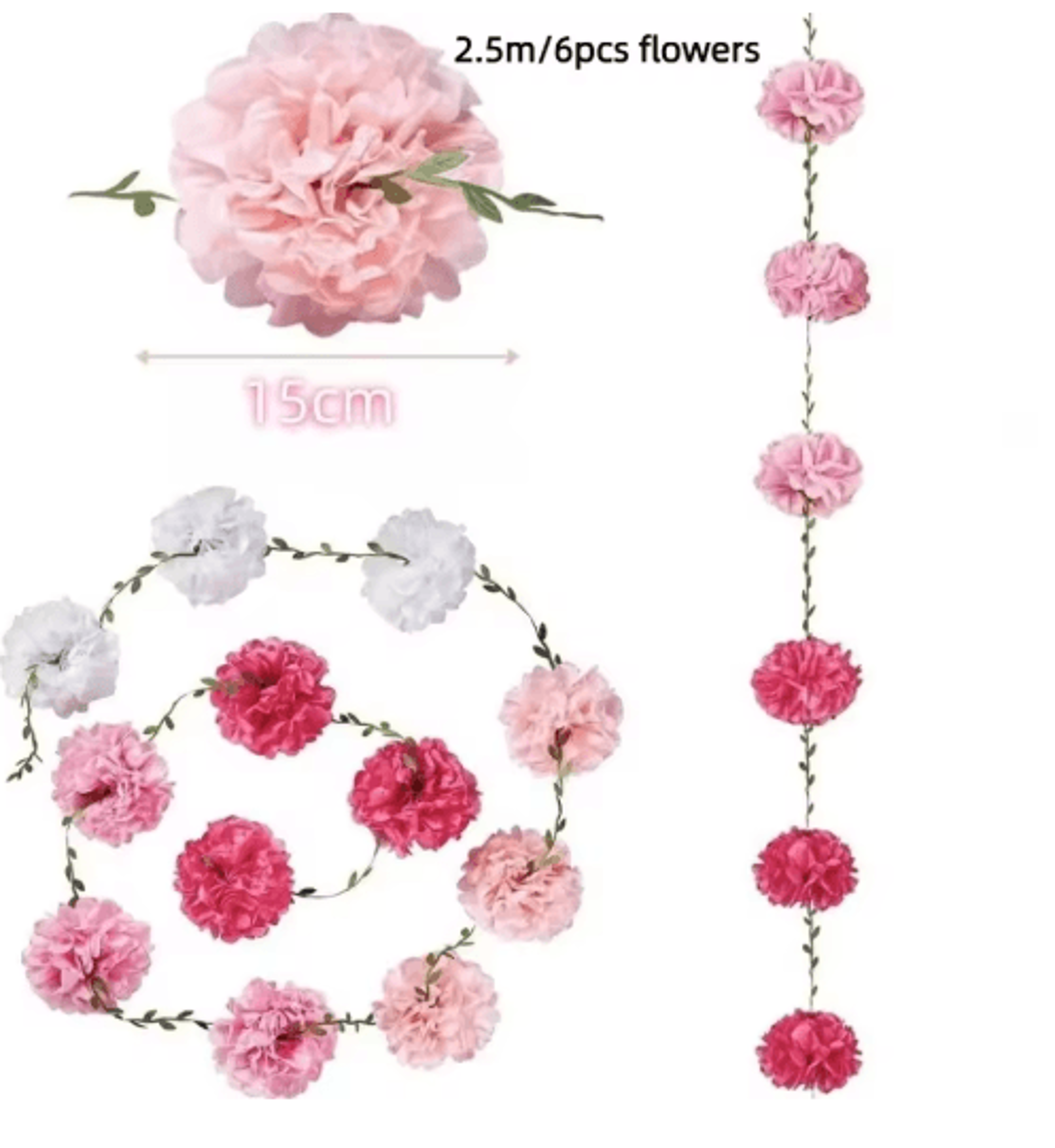 25m Tissue Paper Pom Pom Flower Garland 6