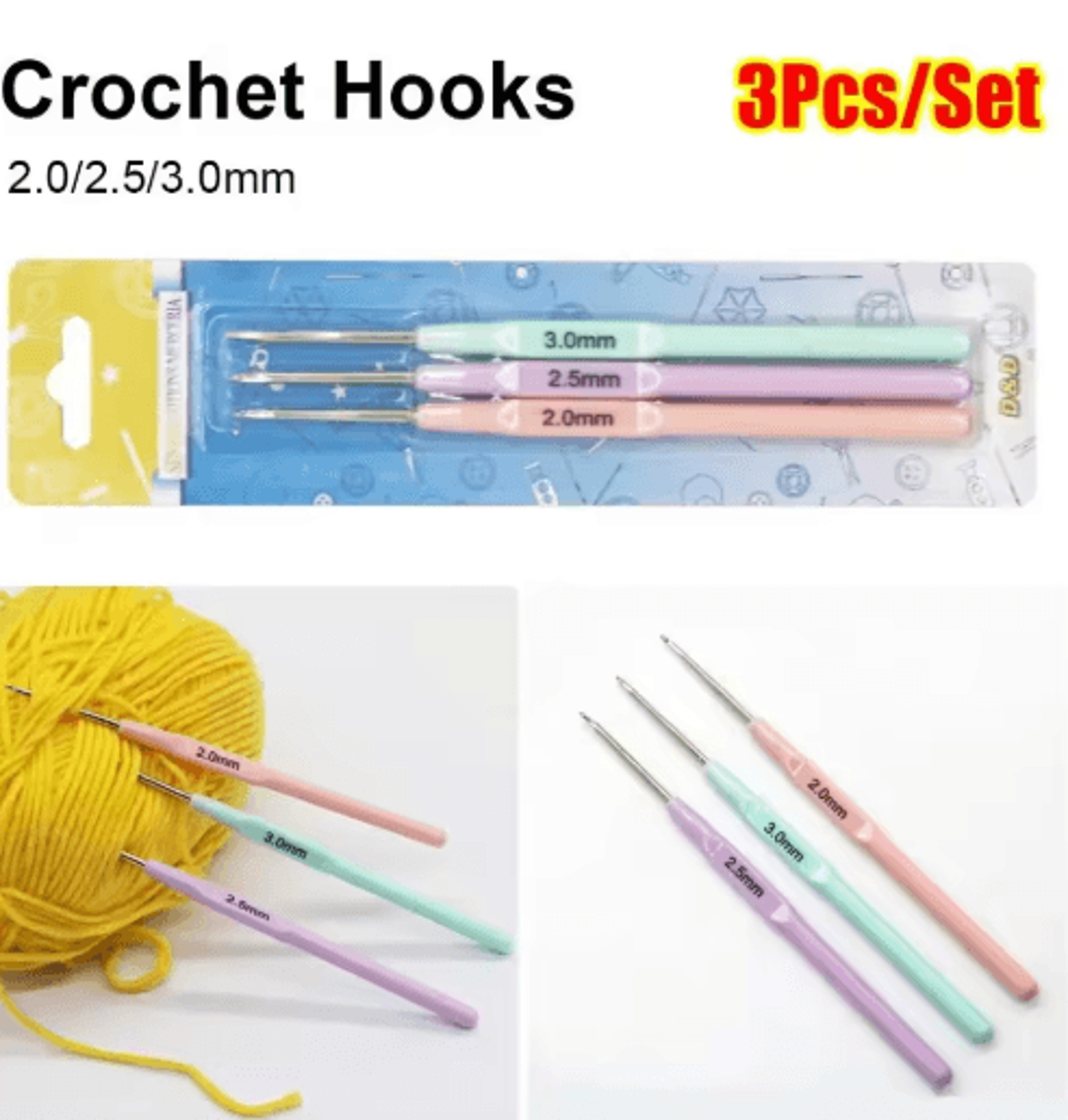 3Piece Ergonomic Crochet Hook Set  202530mm 6