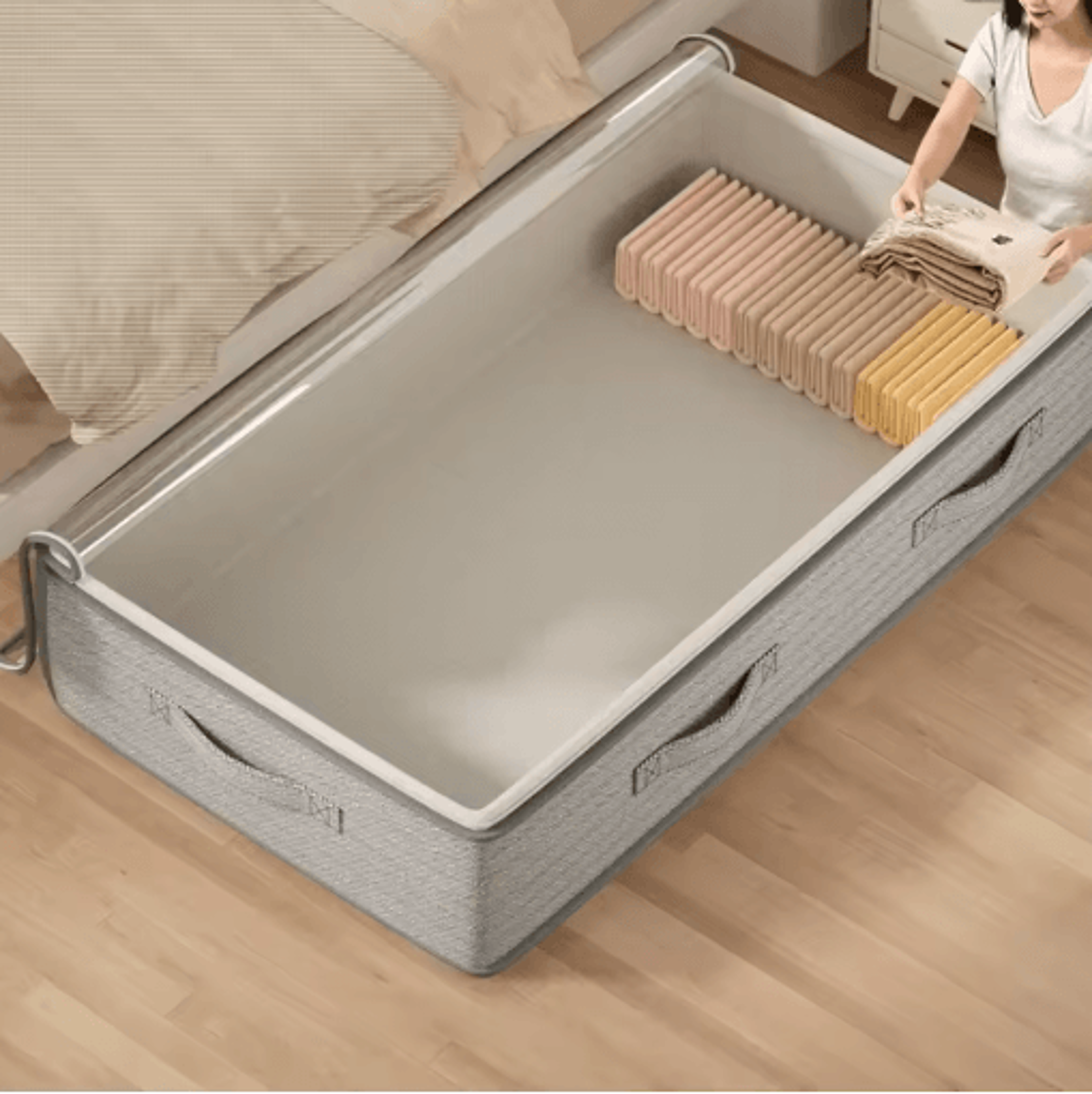 Foldable UnderBed Fabric Storage Bins For Clothes  Linens 4