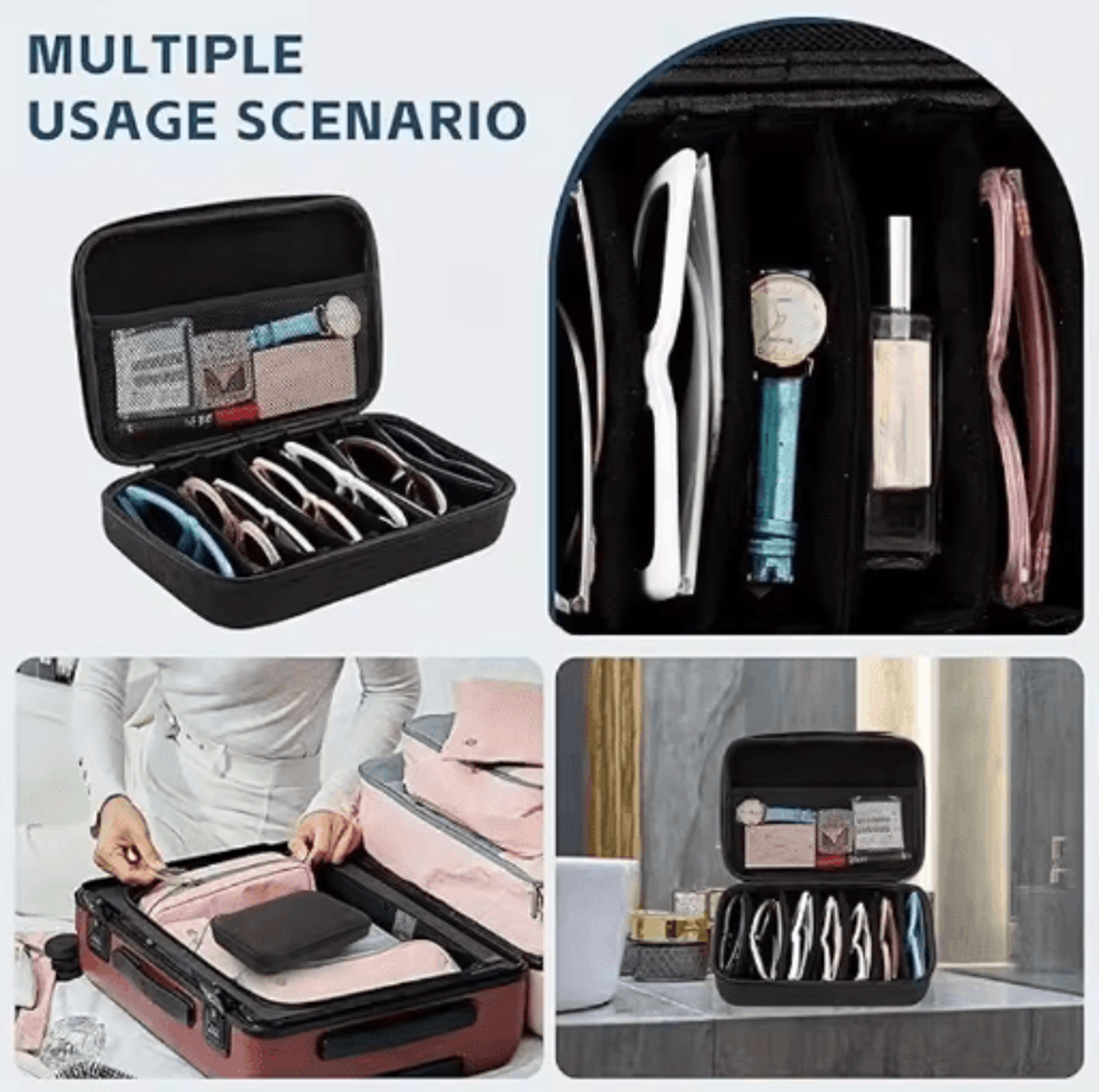 Portable Eyeglasses Storage Case With 67 Adjustable Compartments 3