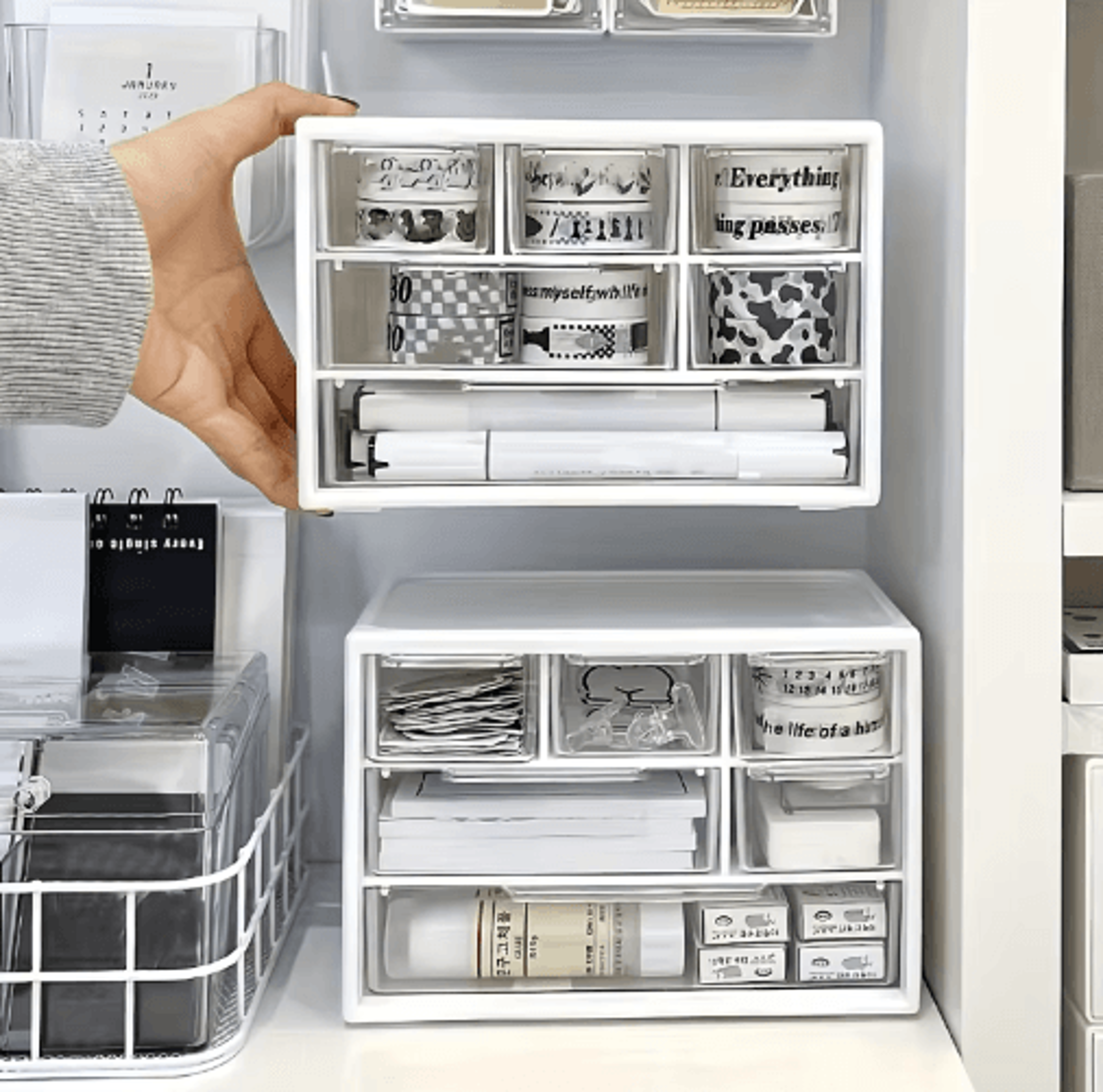 Clear Mini Desktop Storage Box With Drawer 6