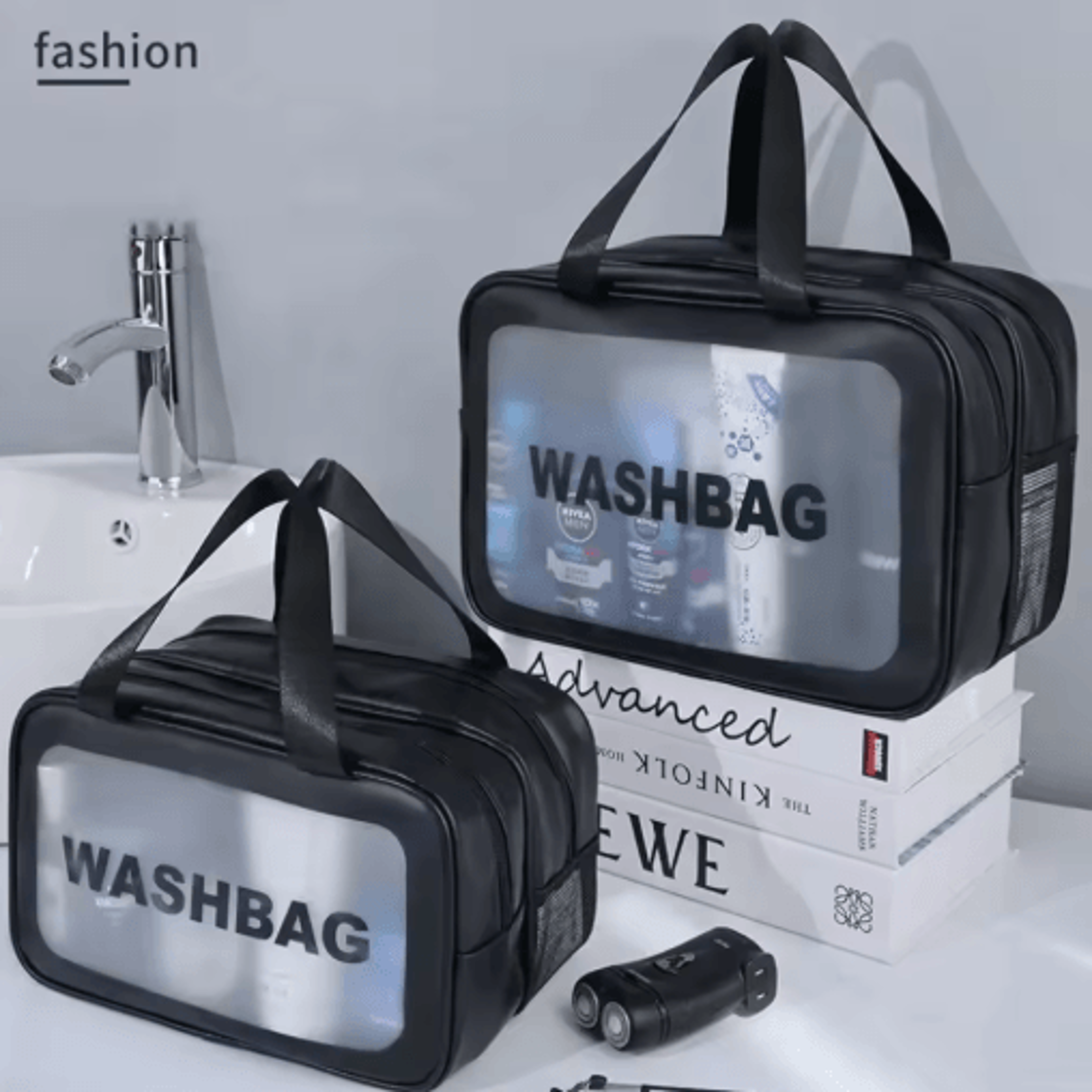 Double Transparent PU Makeup Bag  DryWet Separation Travel Cosmetic Organizer 9