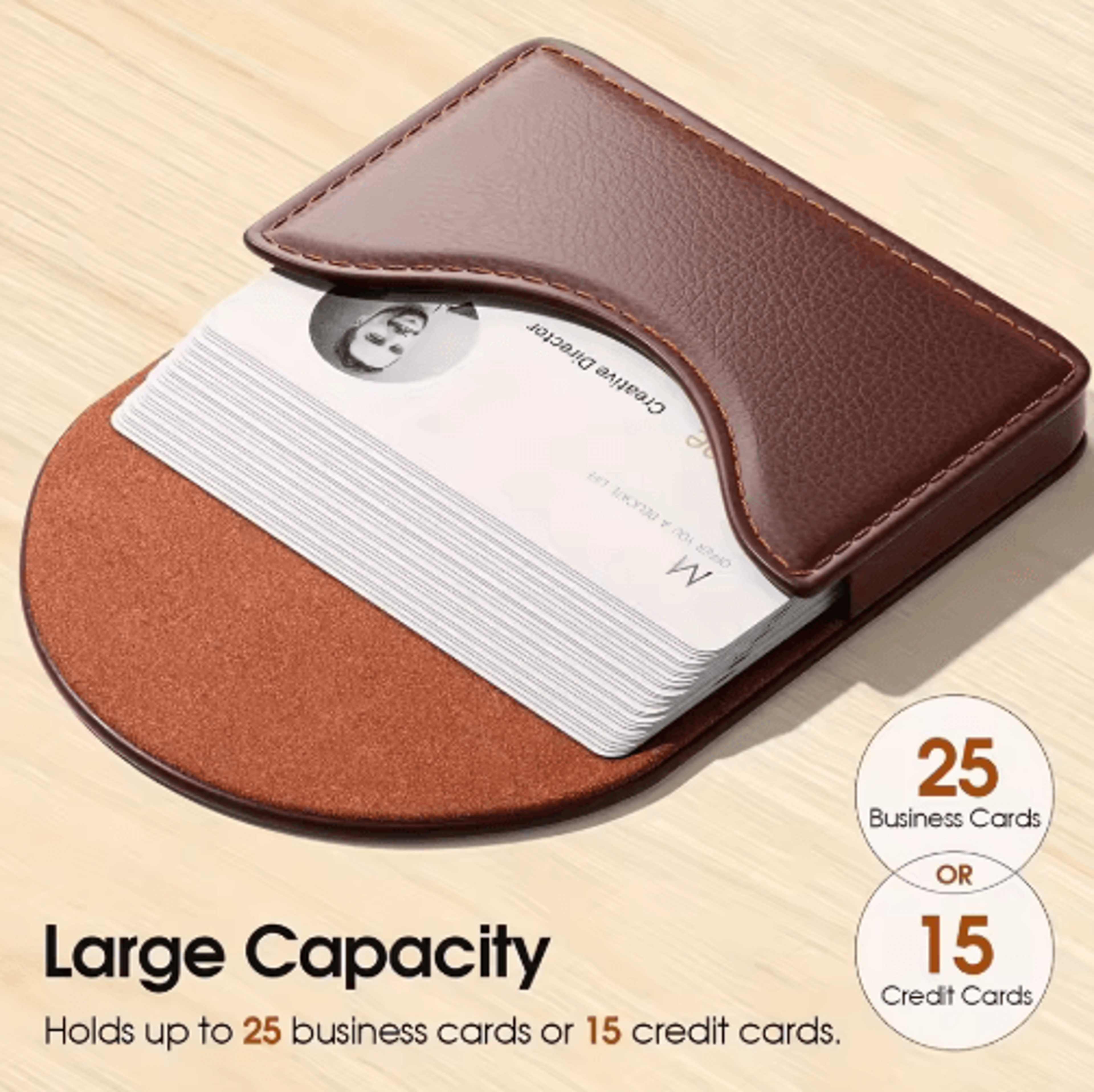 Luxury Lychee Leather Business Card Holder  Magnetic Desktop Card Organizer 3