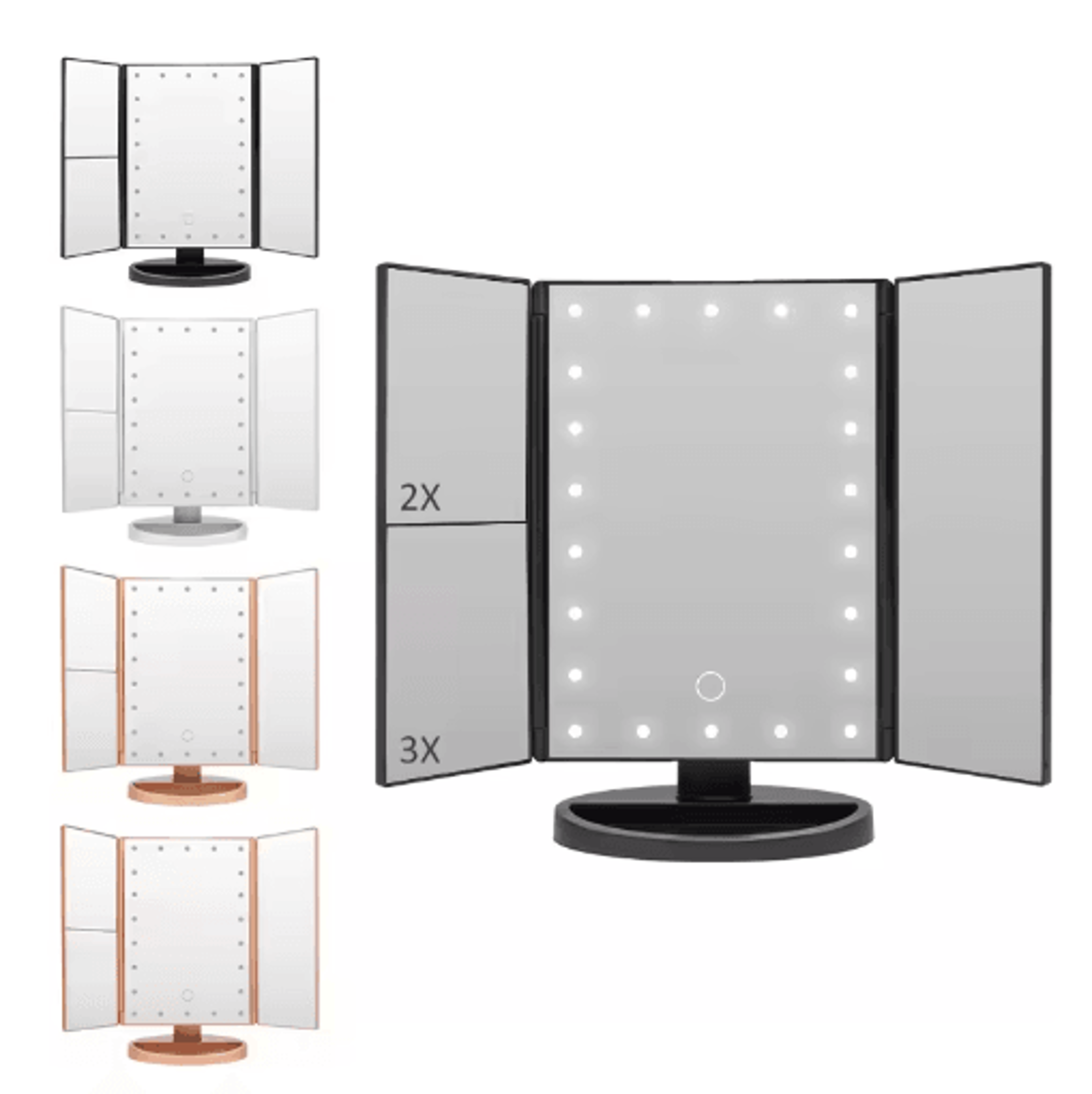 LED Trifold Vanity Makeup Mirror  2X3X Magnification With Touch Control 6