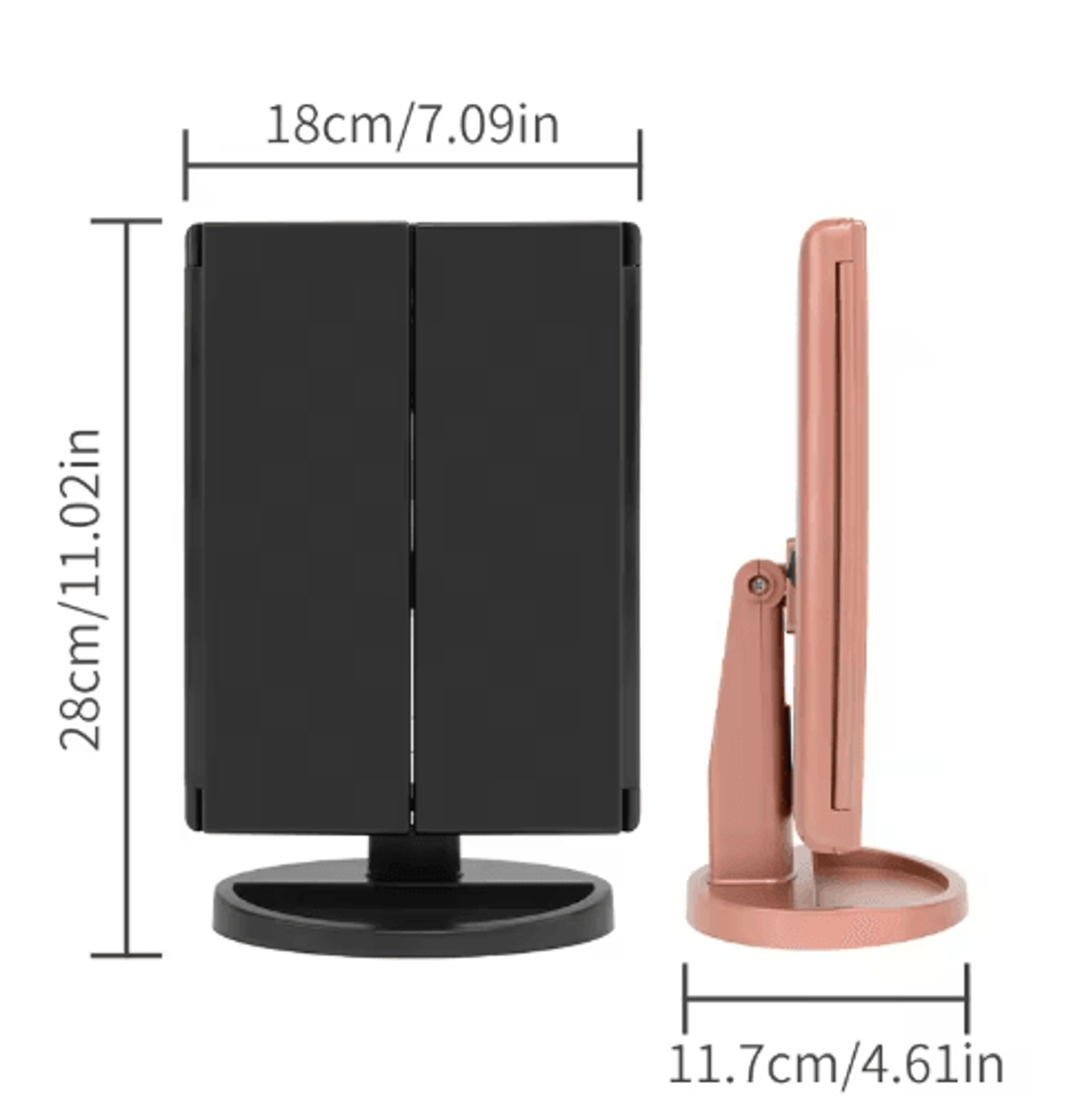 LED Trifold Vanity Makeup Mirror  2X3X Magnification With Touch Control 4
