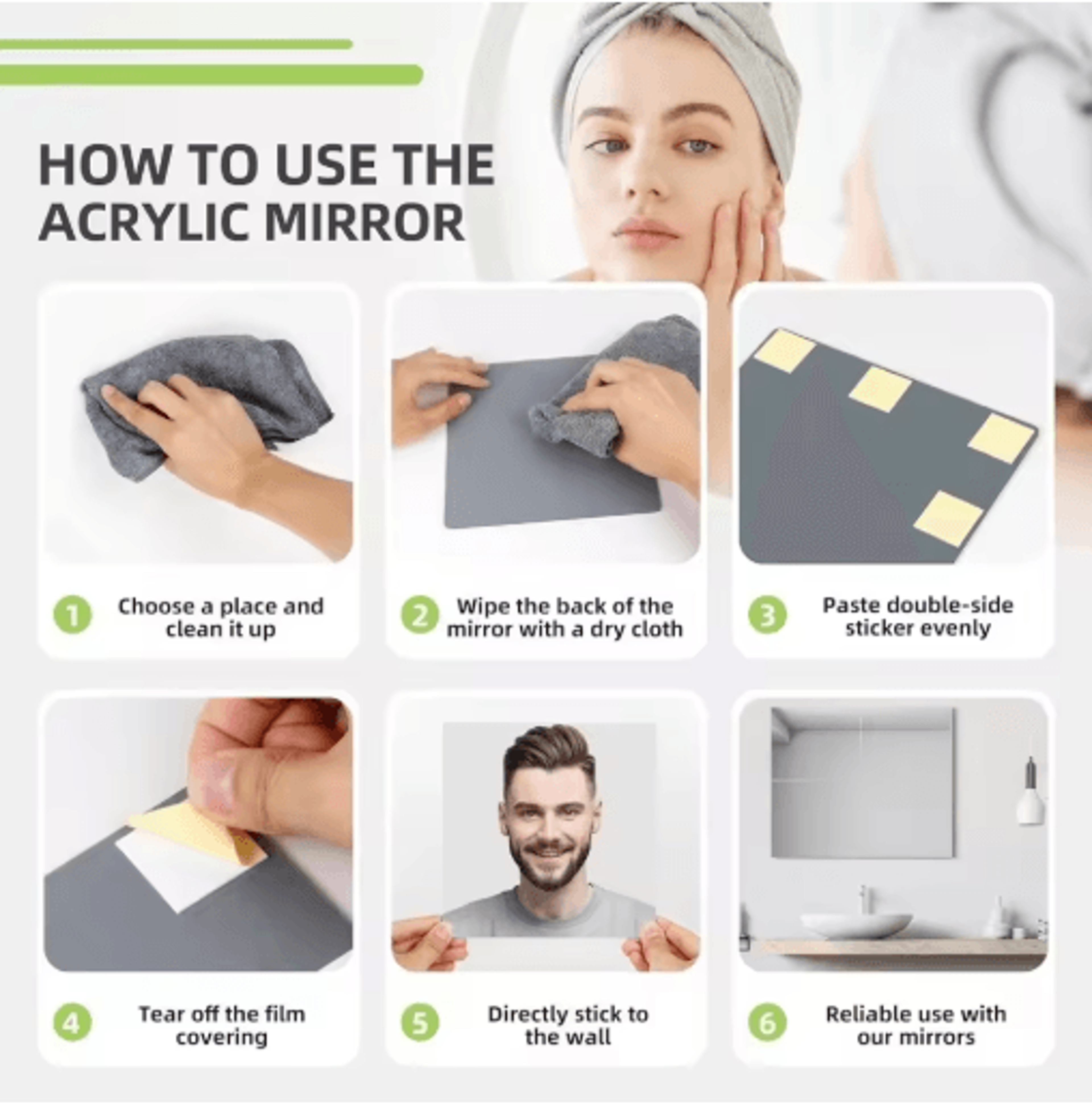 SelfAdhesive Acrylic Mirror Sheet  16mm Shatterproof DIY NonGlass Mirror 5