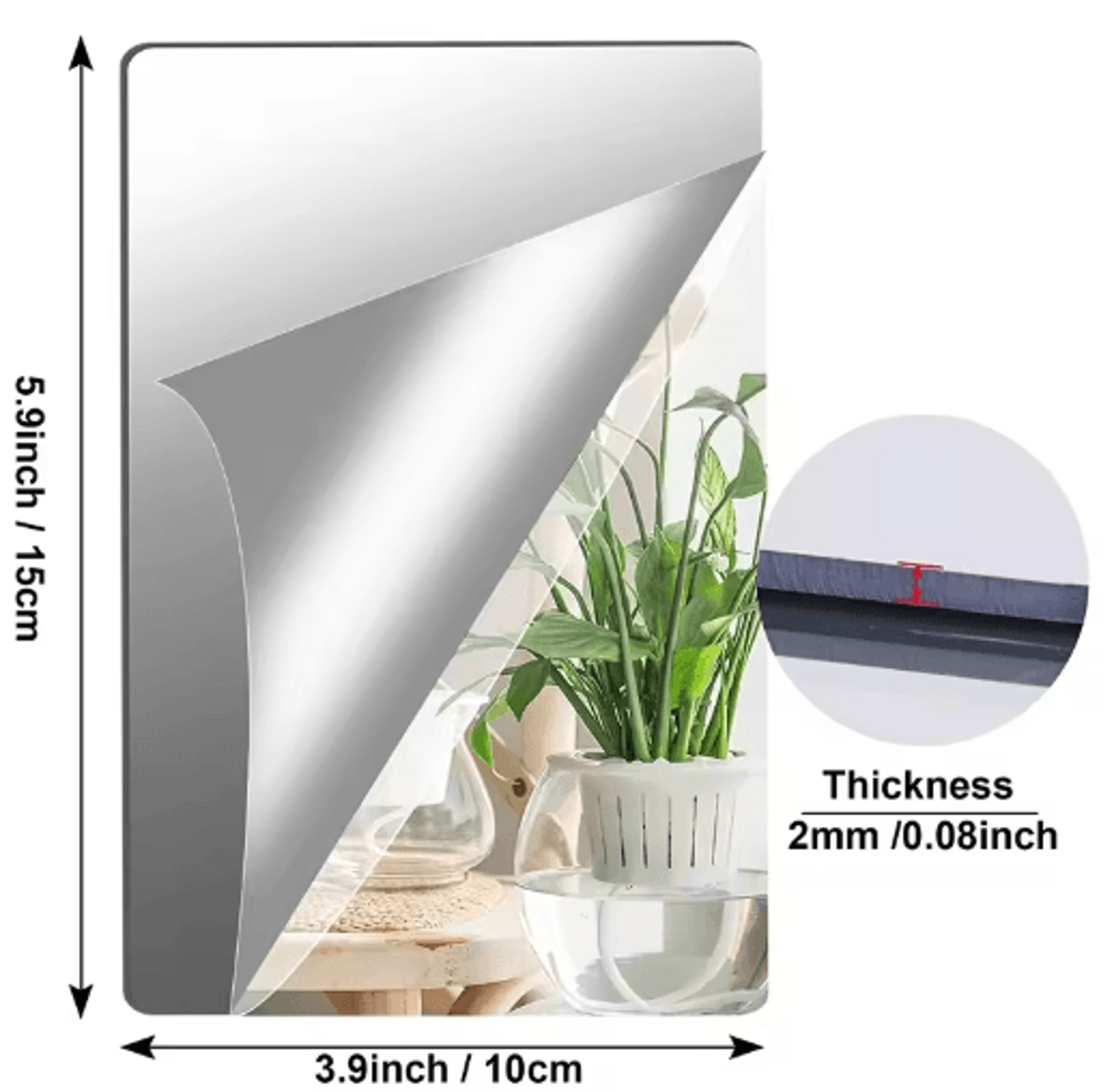 4Pcs Flexible Acrylic Mirror Sheets  NonGlass DIY Wall Mirror Tiles With Adhesive Stickers 1