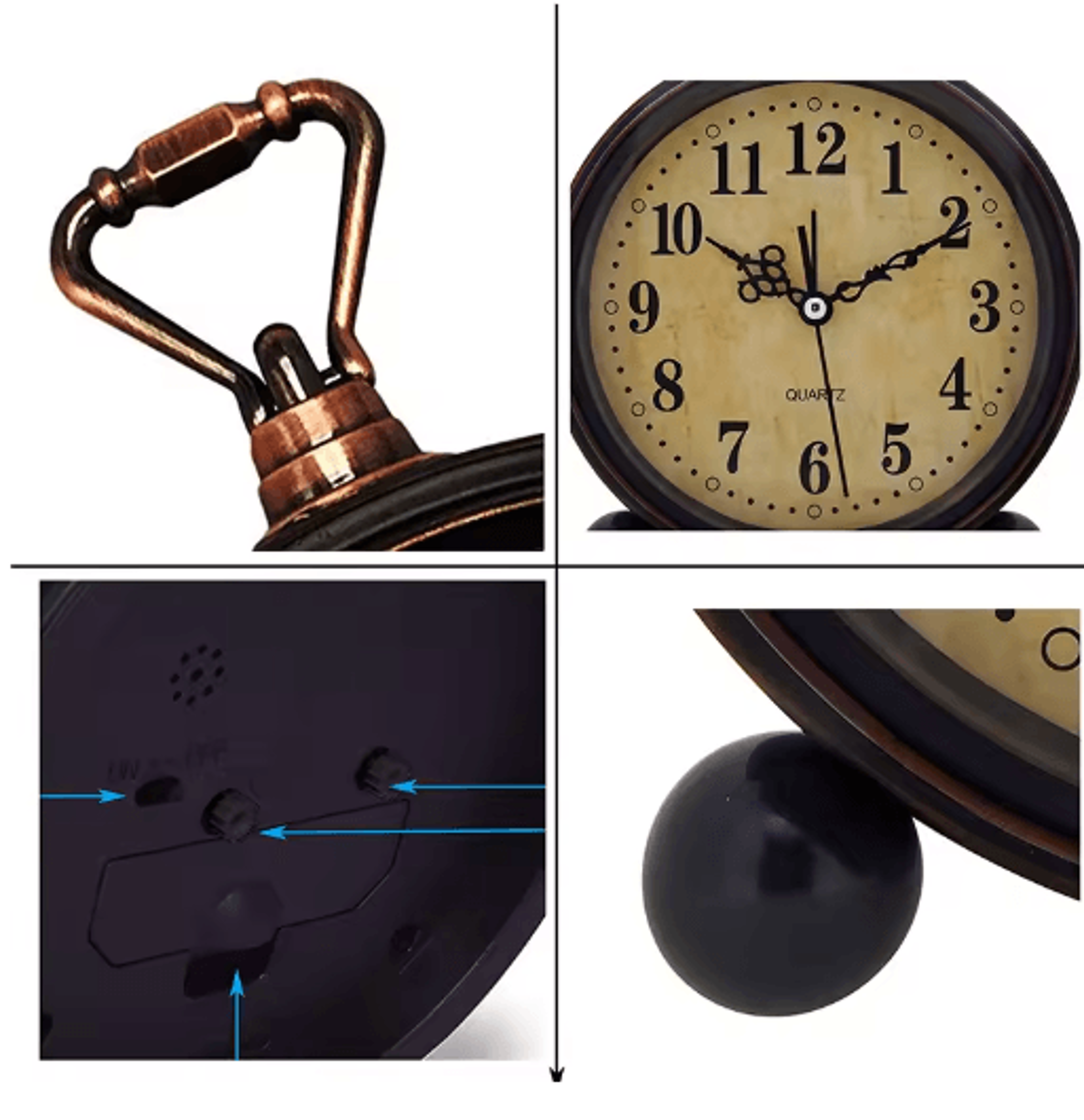 Vintage Metal Alarm Clock  Super Silent Quartz Desk Clock With Night Light 9