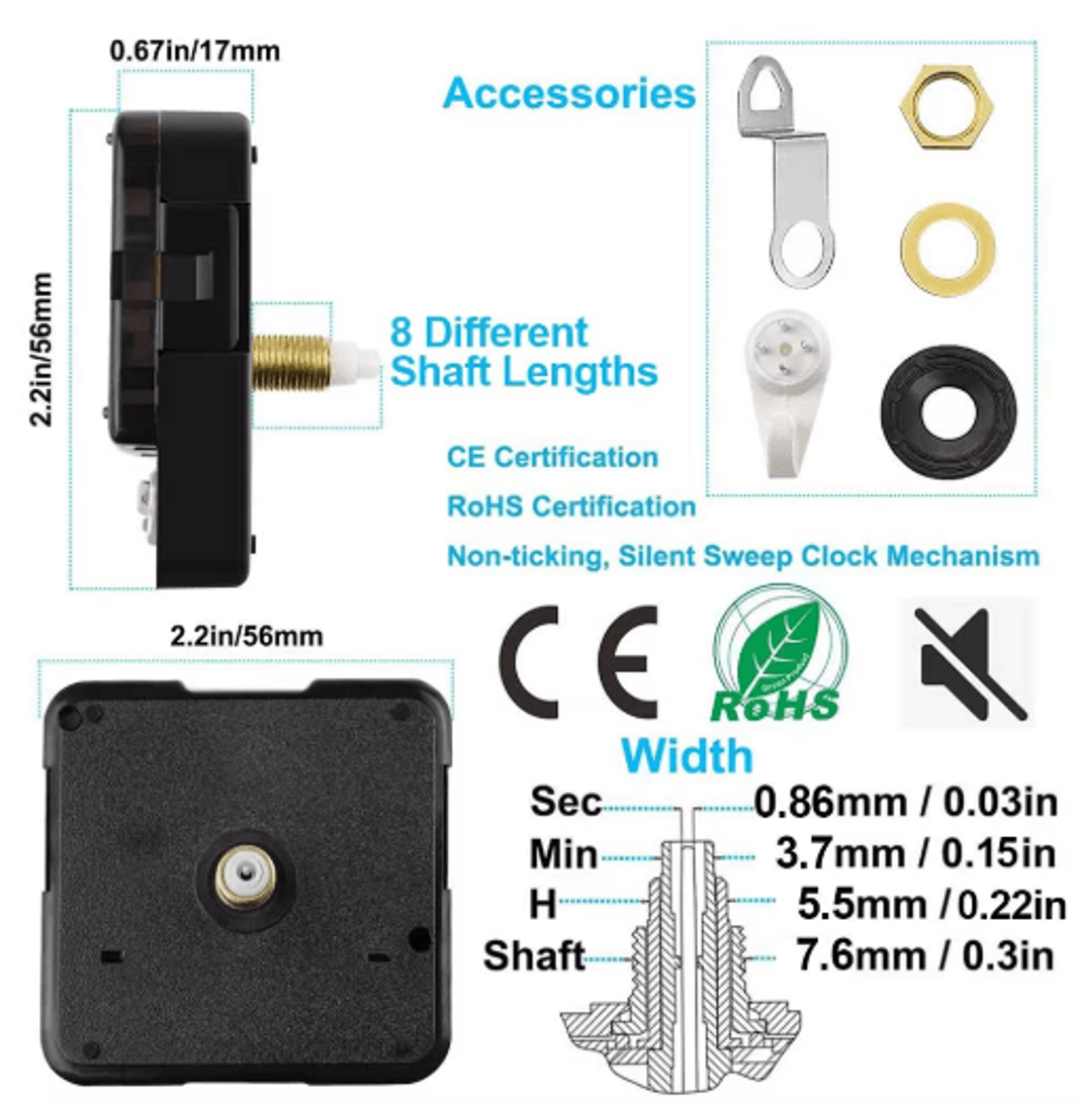 MCDFL Silent Quartz Clock Mechanism  Long Shaft DIY Wall  Table Clock Movement 12