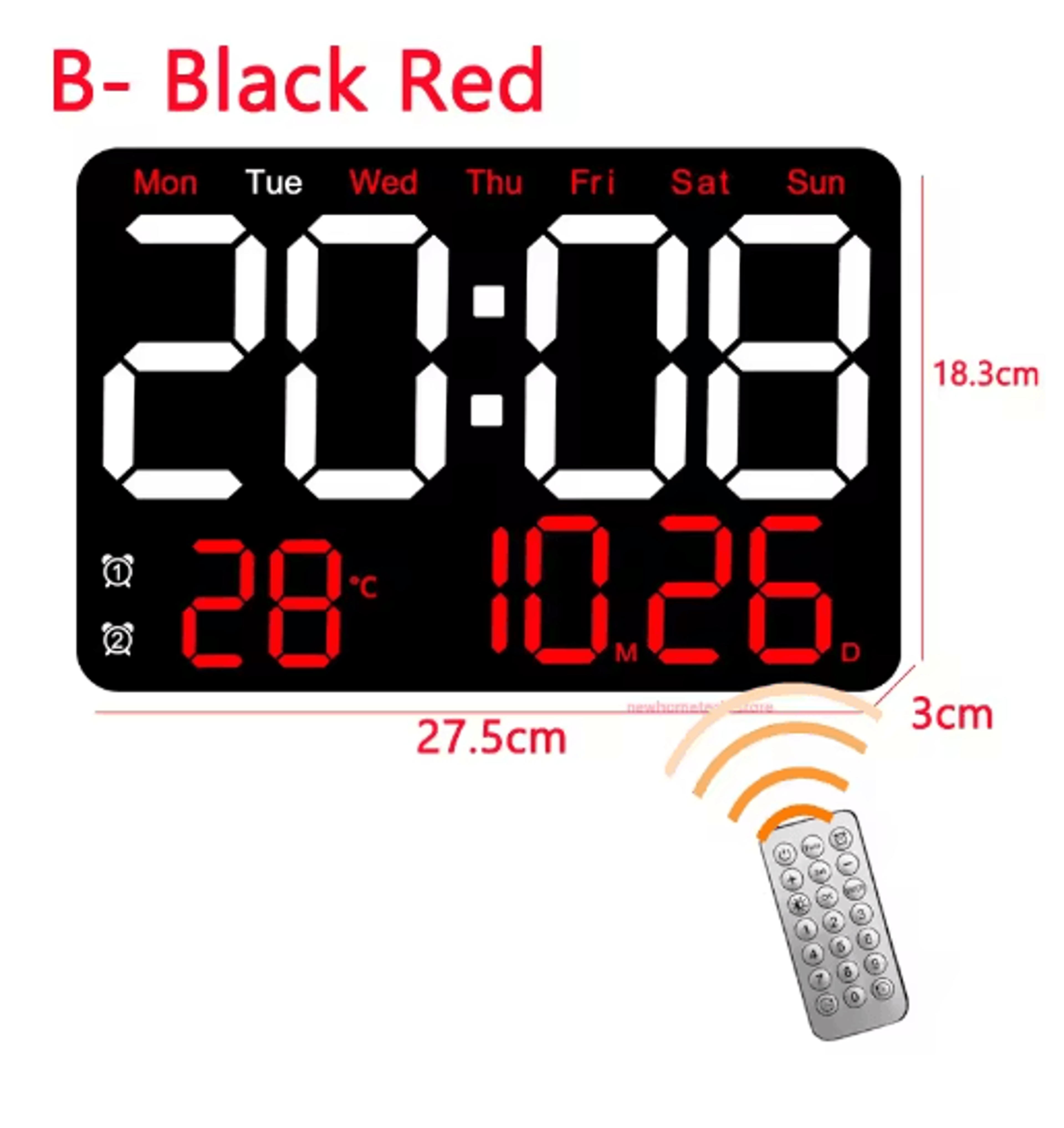 Large LED Digital Wall Clock  Temperature Humidity  Remote Control Display 6