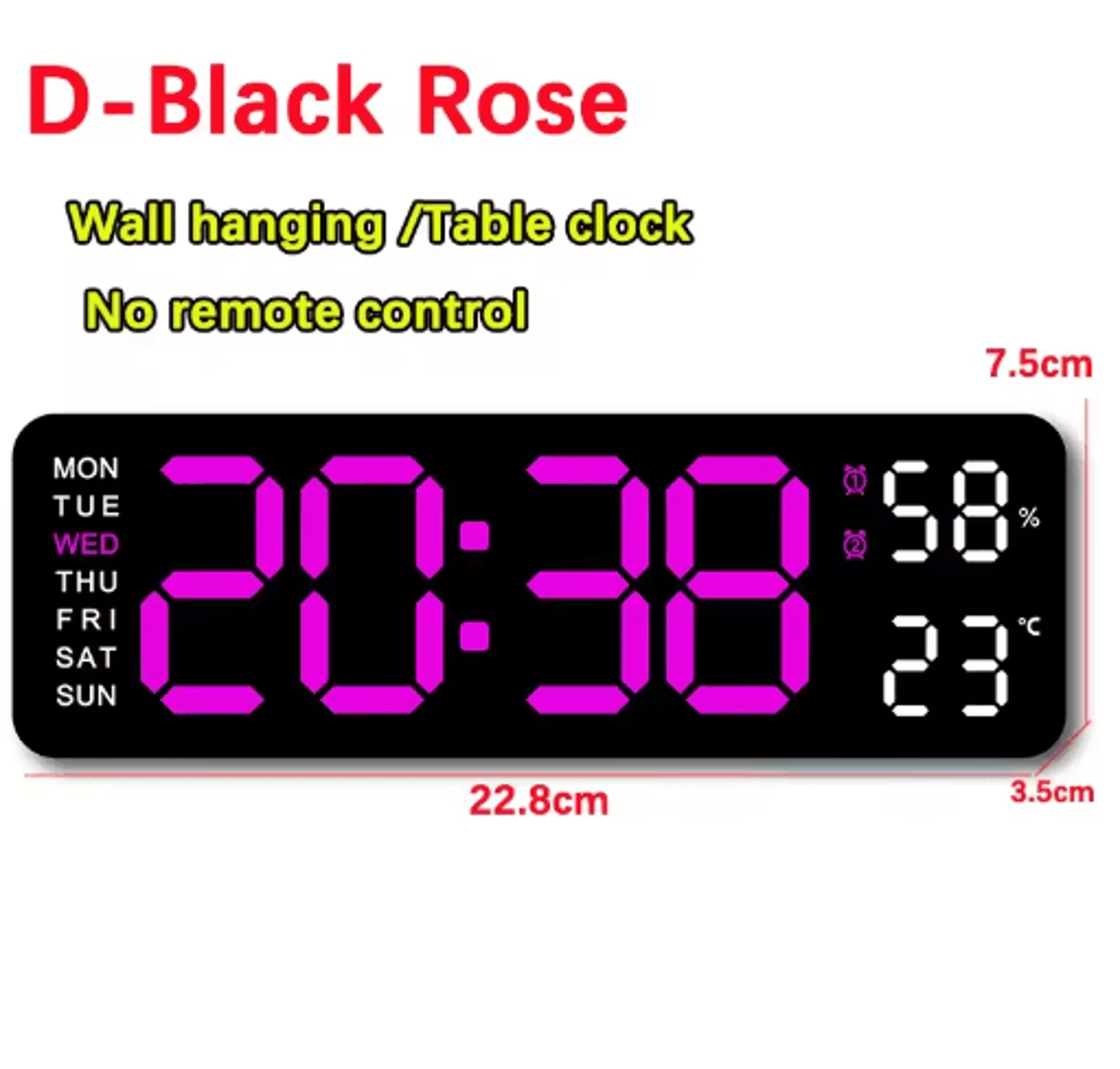 Large LED Digital Wall Clock  Temperature Humidity  Remote Control Display 10
