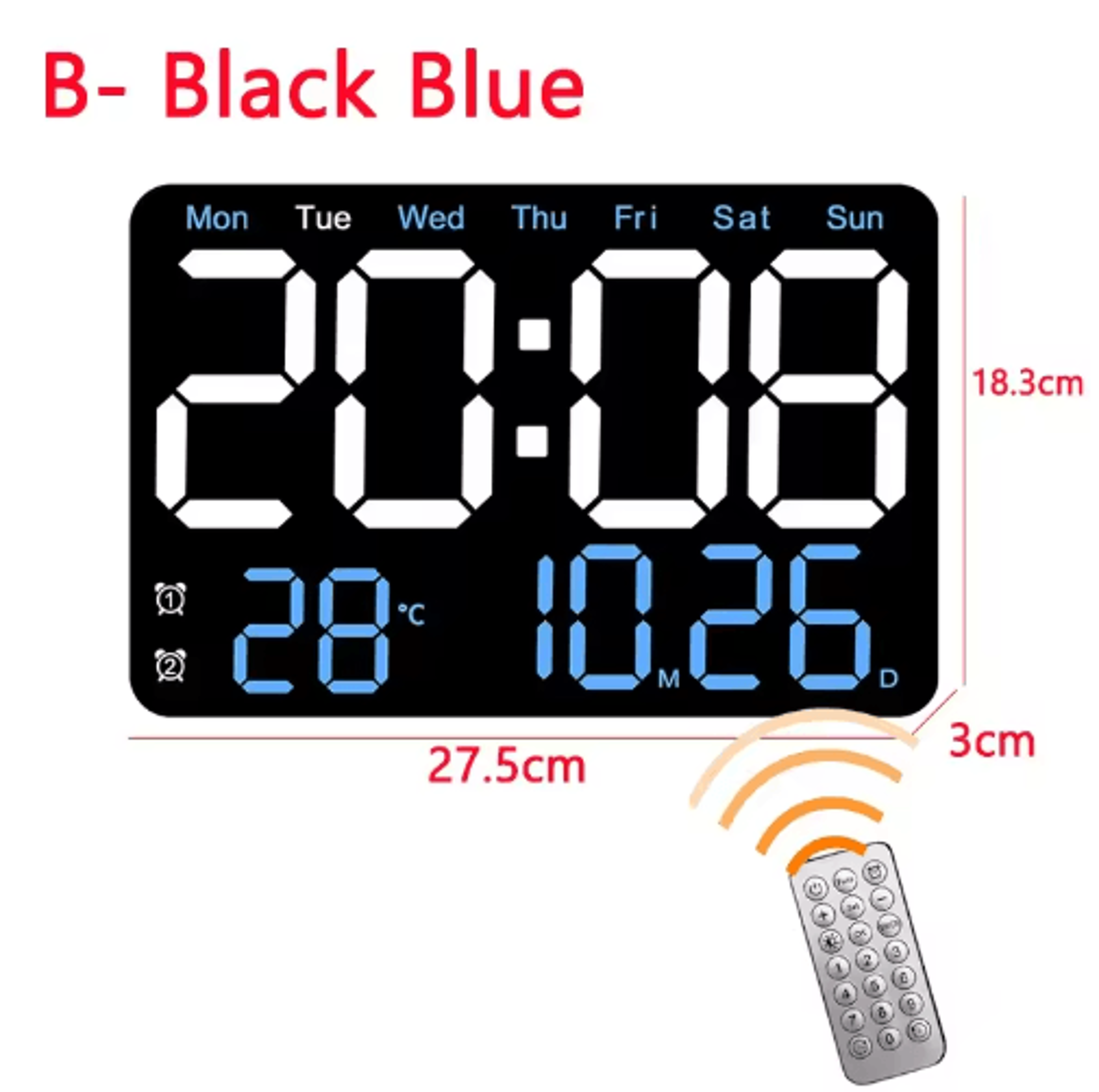 Large LED Digital Wall Clock  Temperature Humidity  Remote Control Display 18