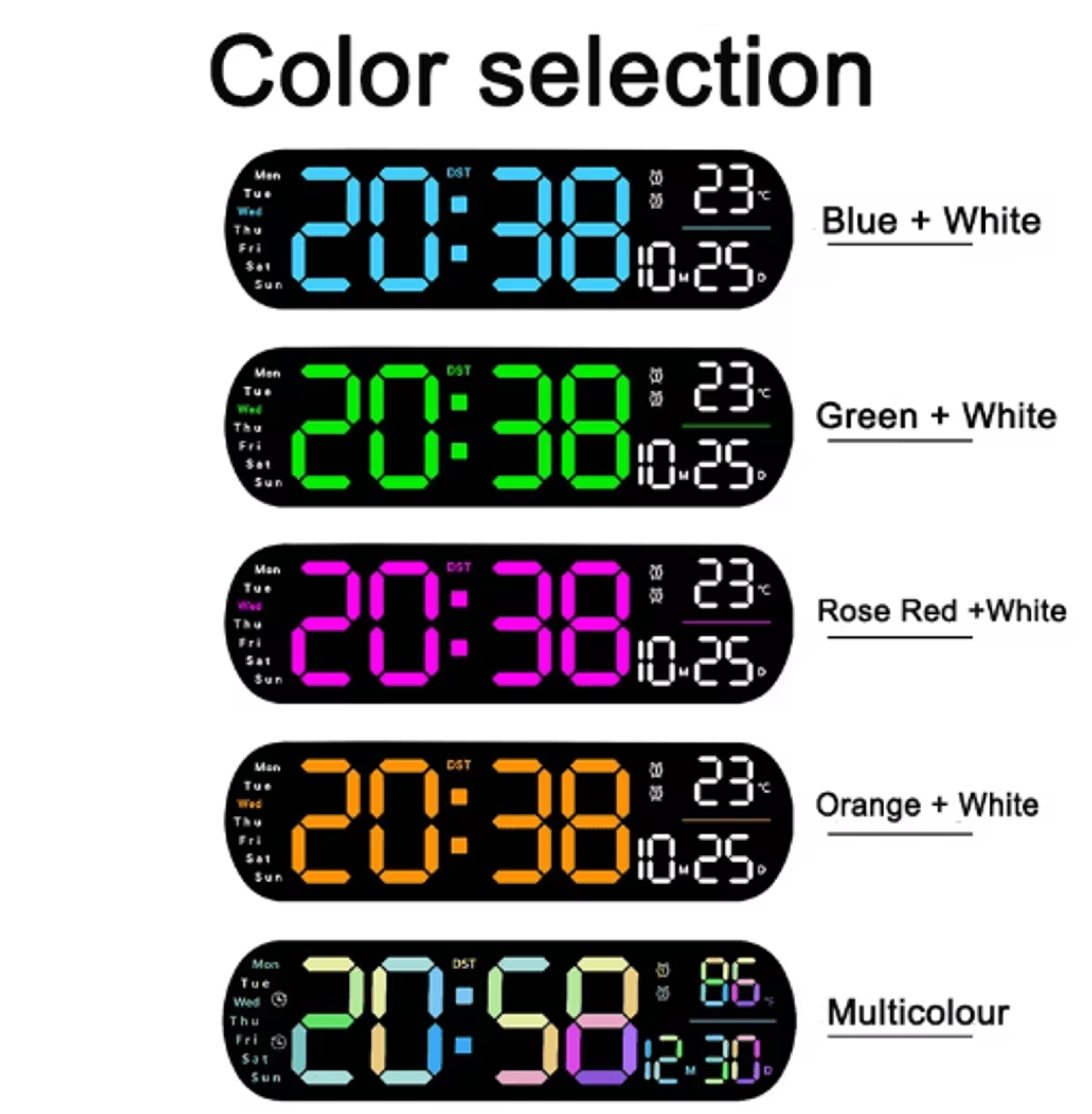 Large LED Digital Wall Clock  Temperature Humidity  Remote Control Display 27