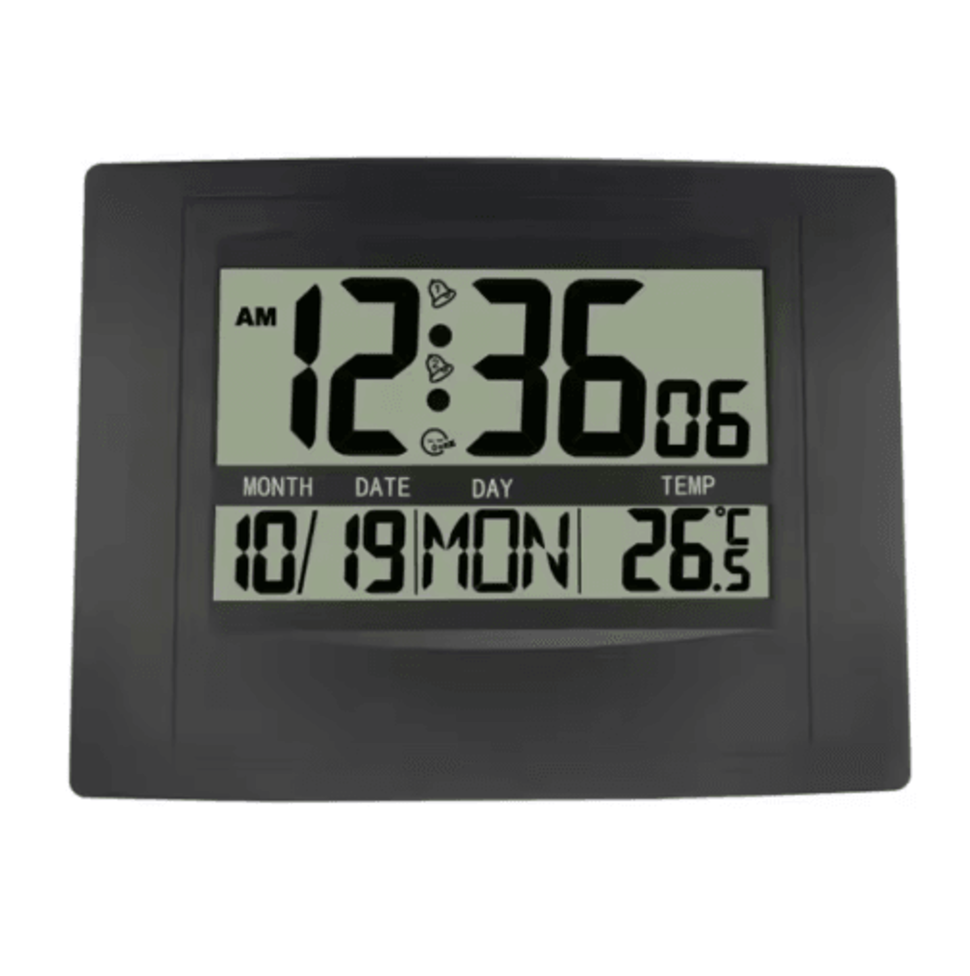 large display lcd alarm clock – dual alarm with date, week & temperature display