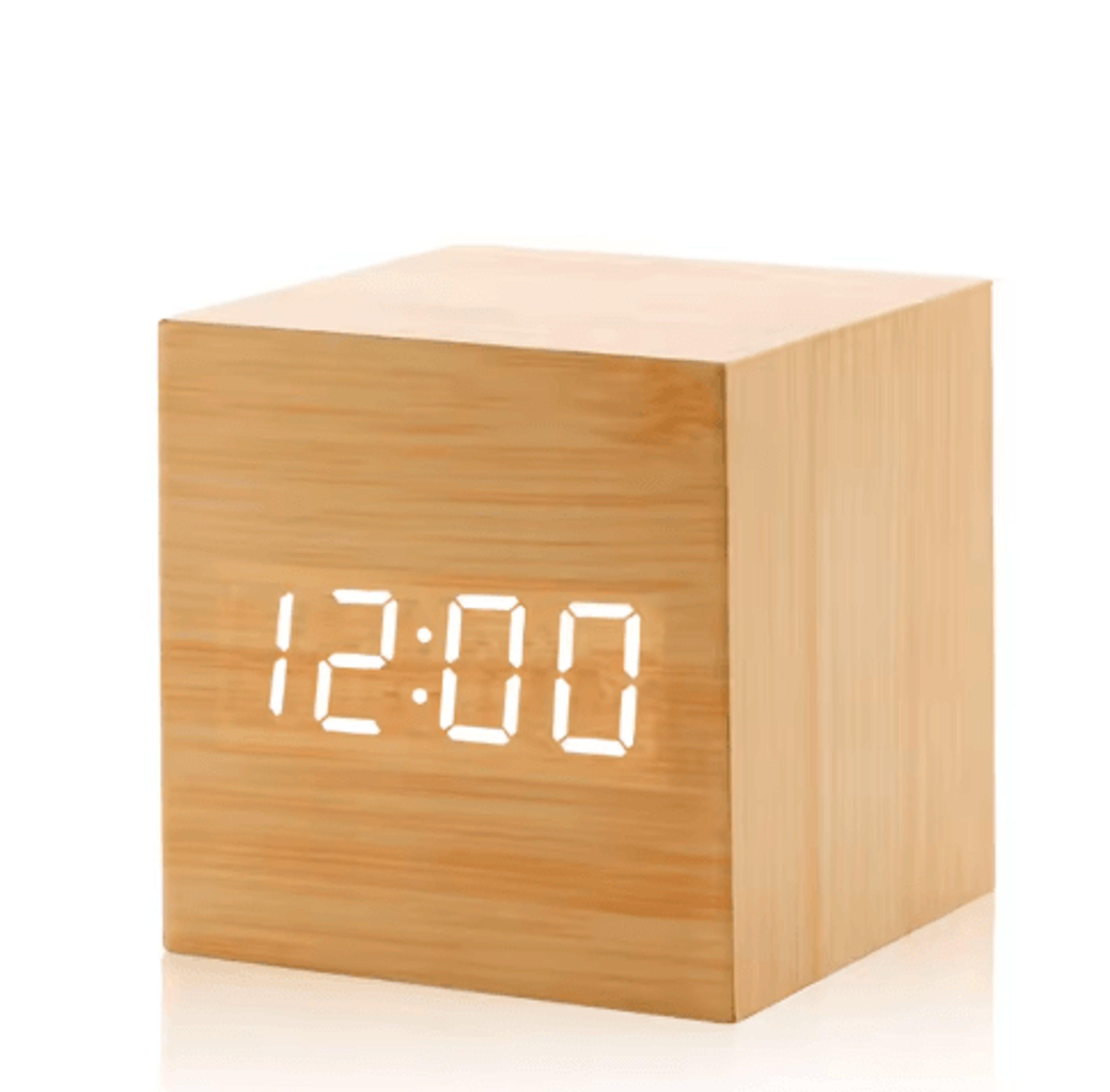 voice control wooden digital alarm clock – 3 alarms with temperature & date display