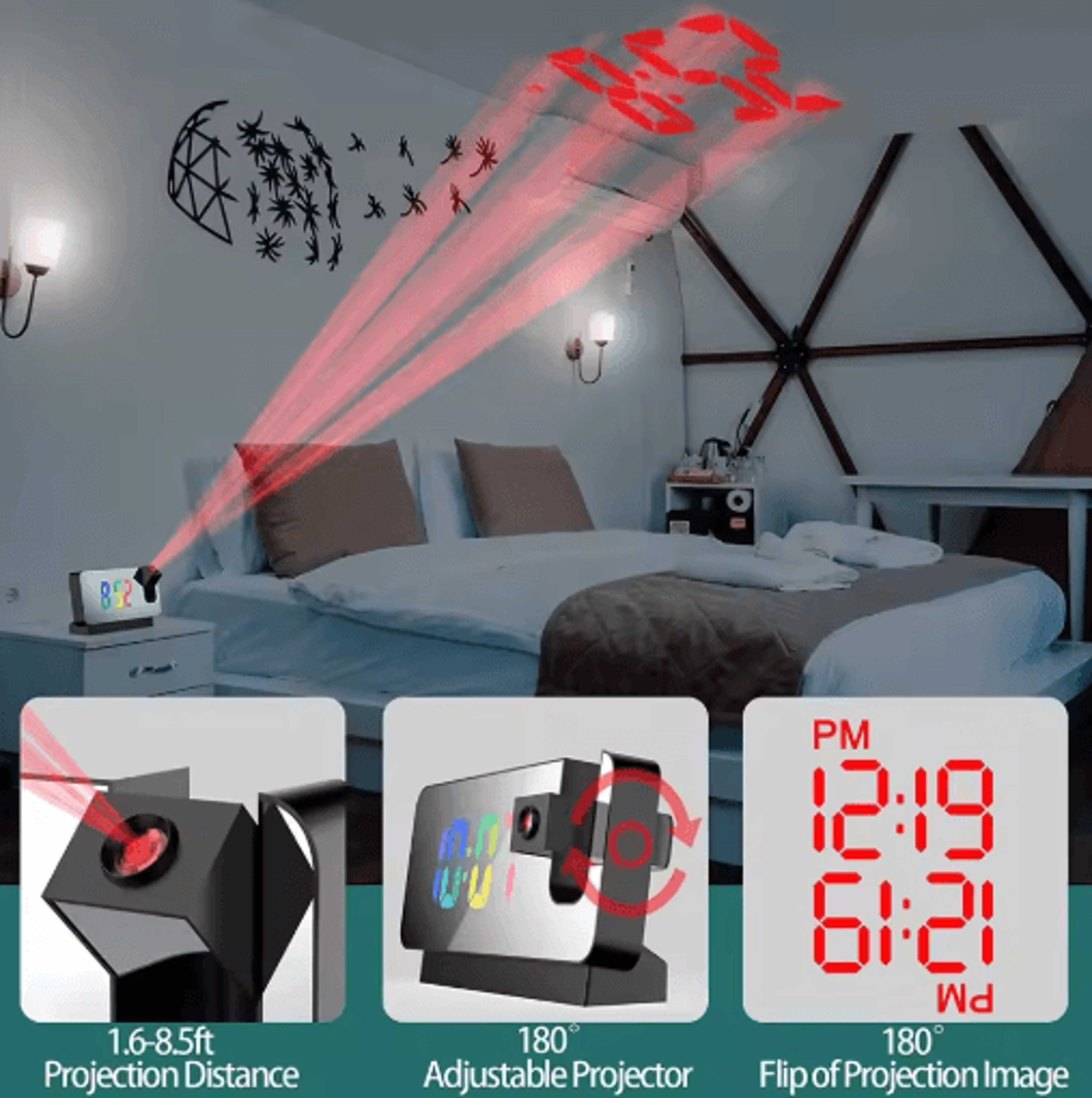 Rotatable Projection Alarm Clock  Large Color LED Wall  Ceiling Projector Clock 4