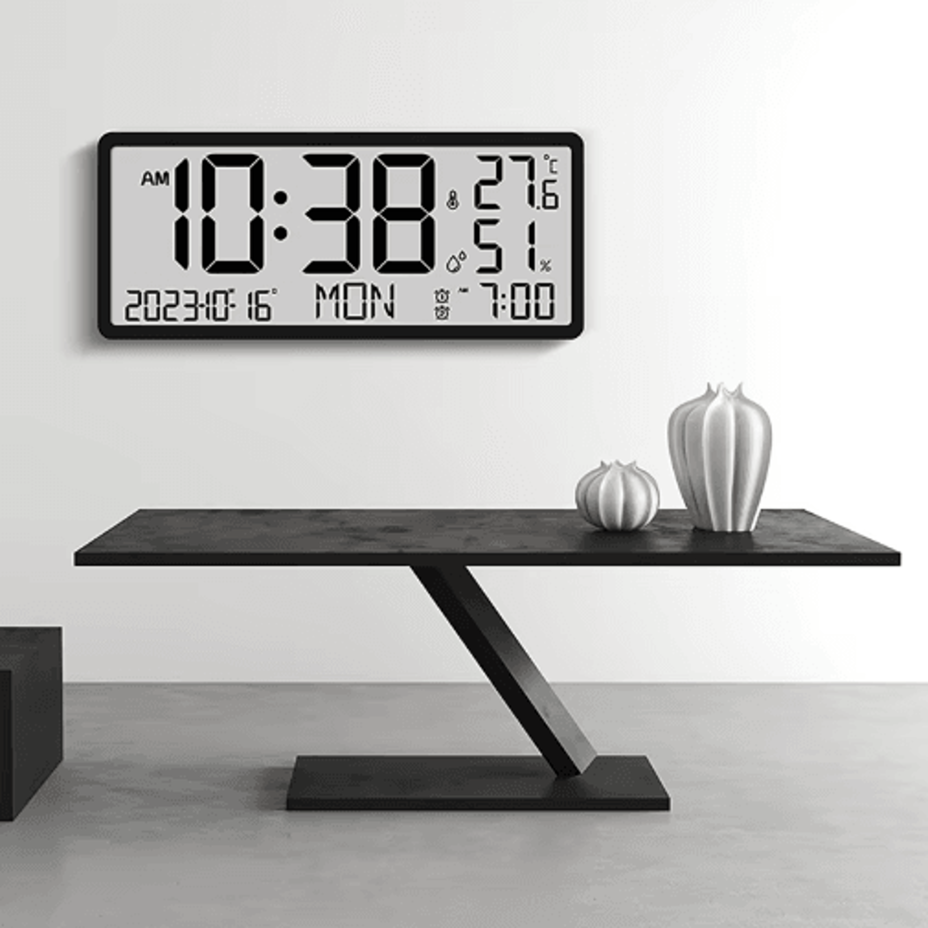 large lcd wall clock – temperature, humidity & multifunctional alarm display