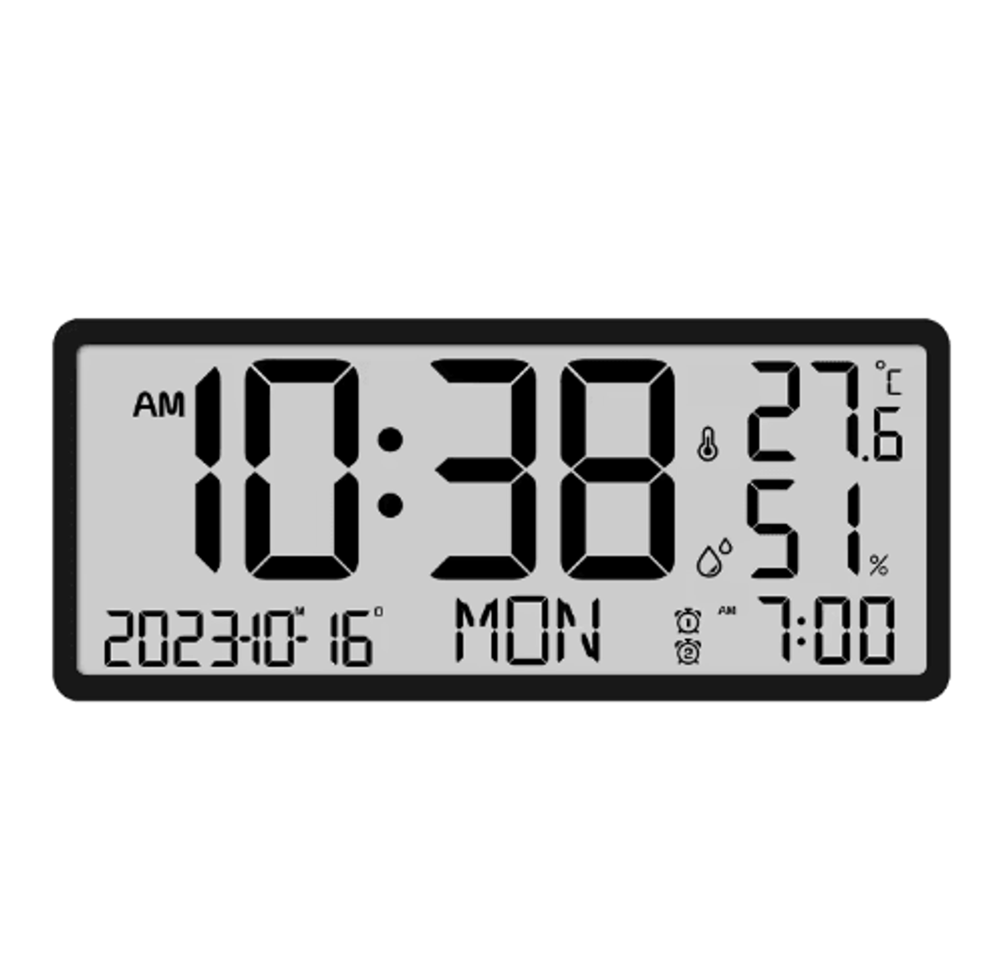 Large LCD Wall Clock  Temperature Humidity  Multifunctional Alarm Display 1
