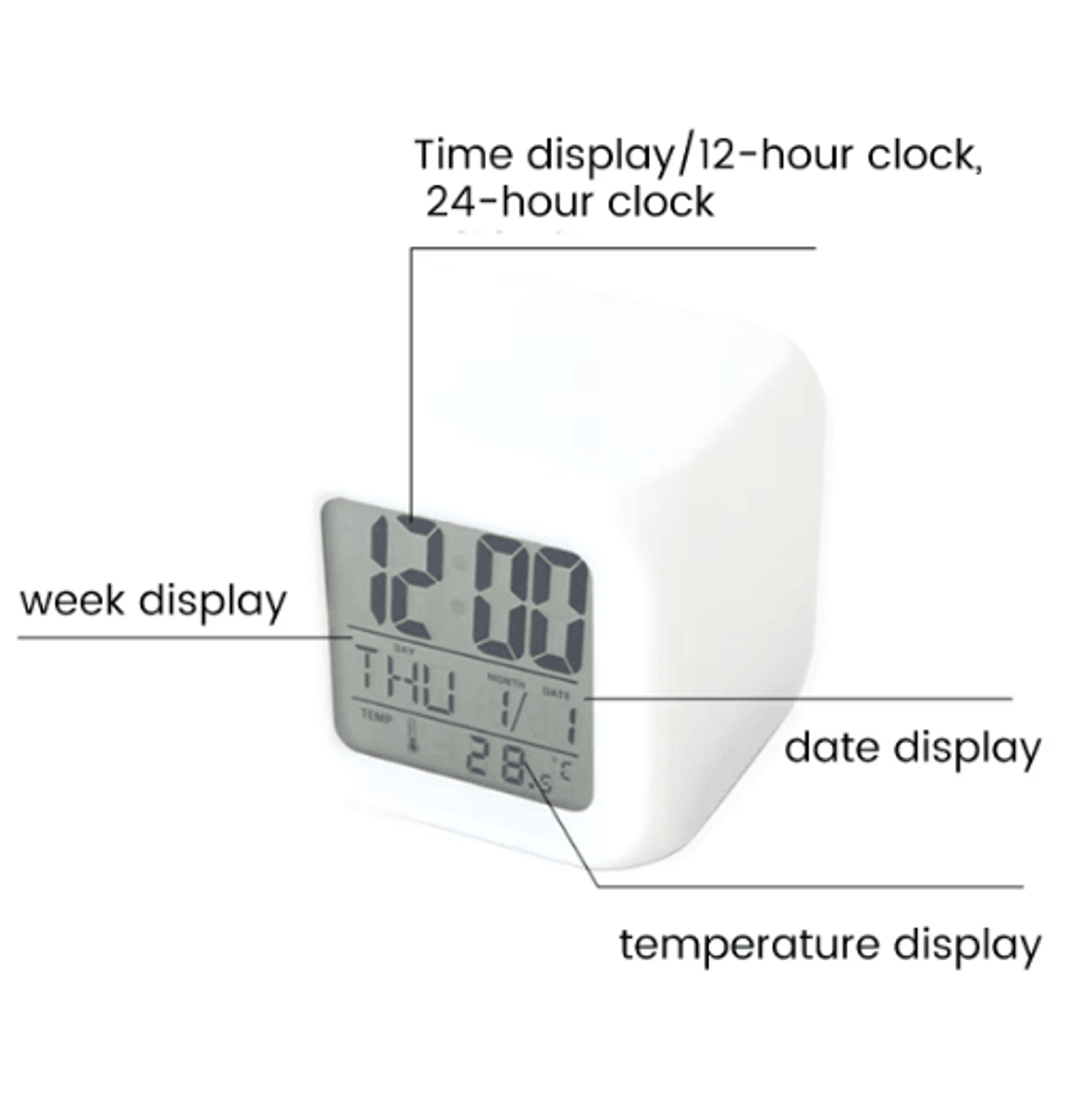 Mini LED Cube Alarm Clock  Colorful Light Clock With Calendar  Temperature Display 2
