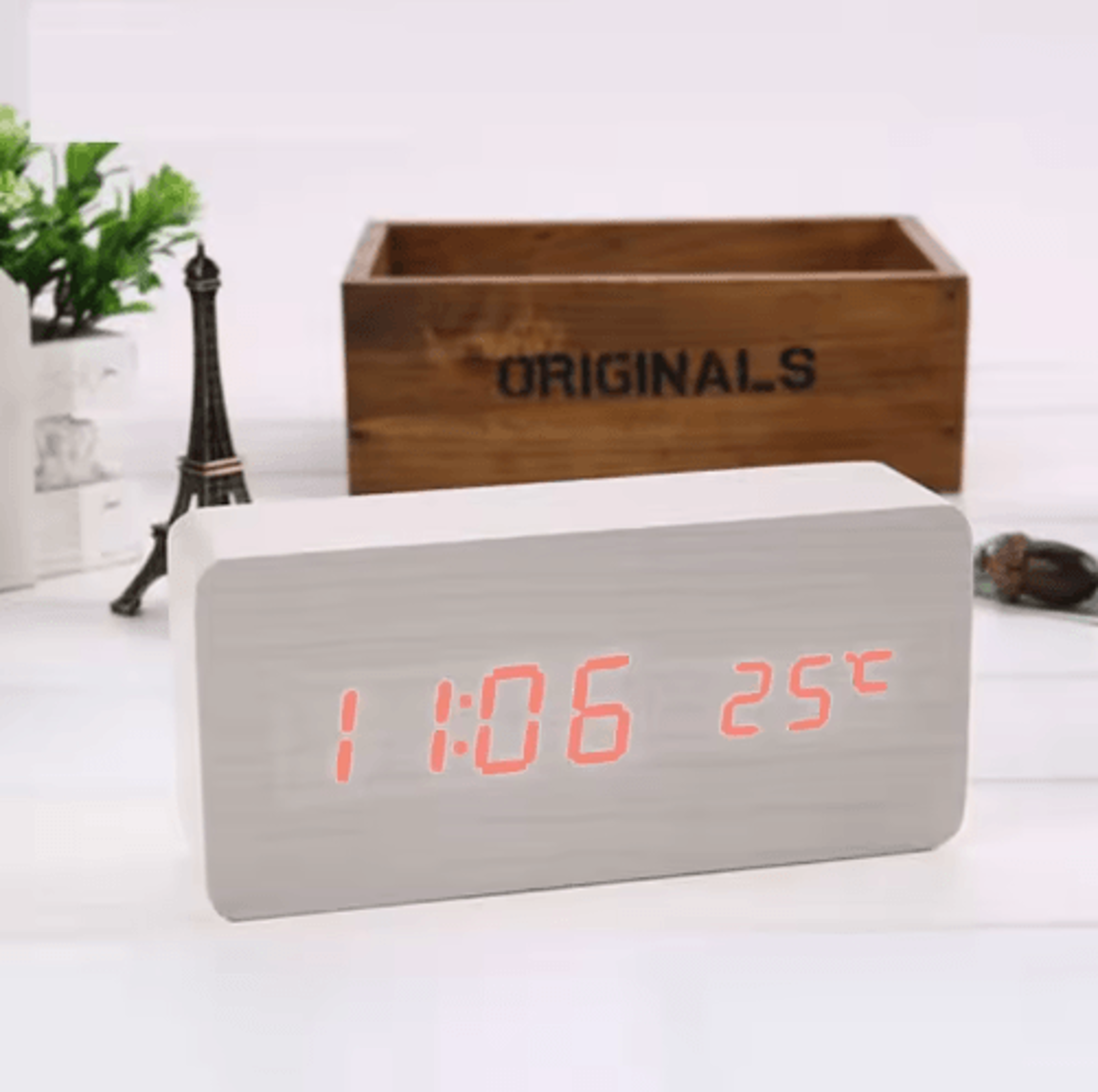 Wood Square Digital Alarm Clock  Voice Control LED Desk Clock With Snooze 2