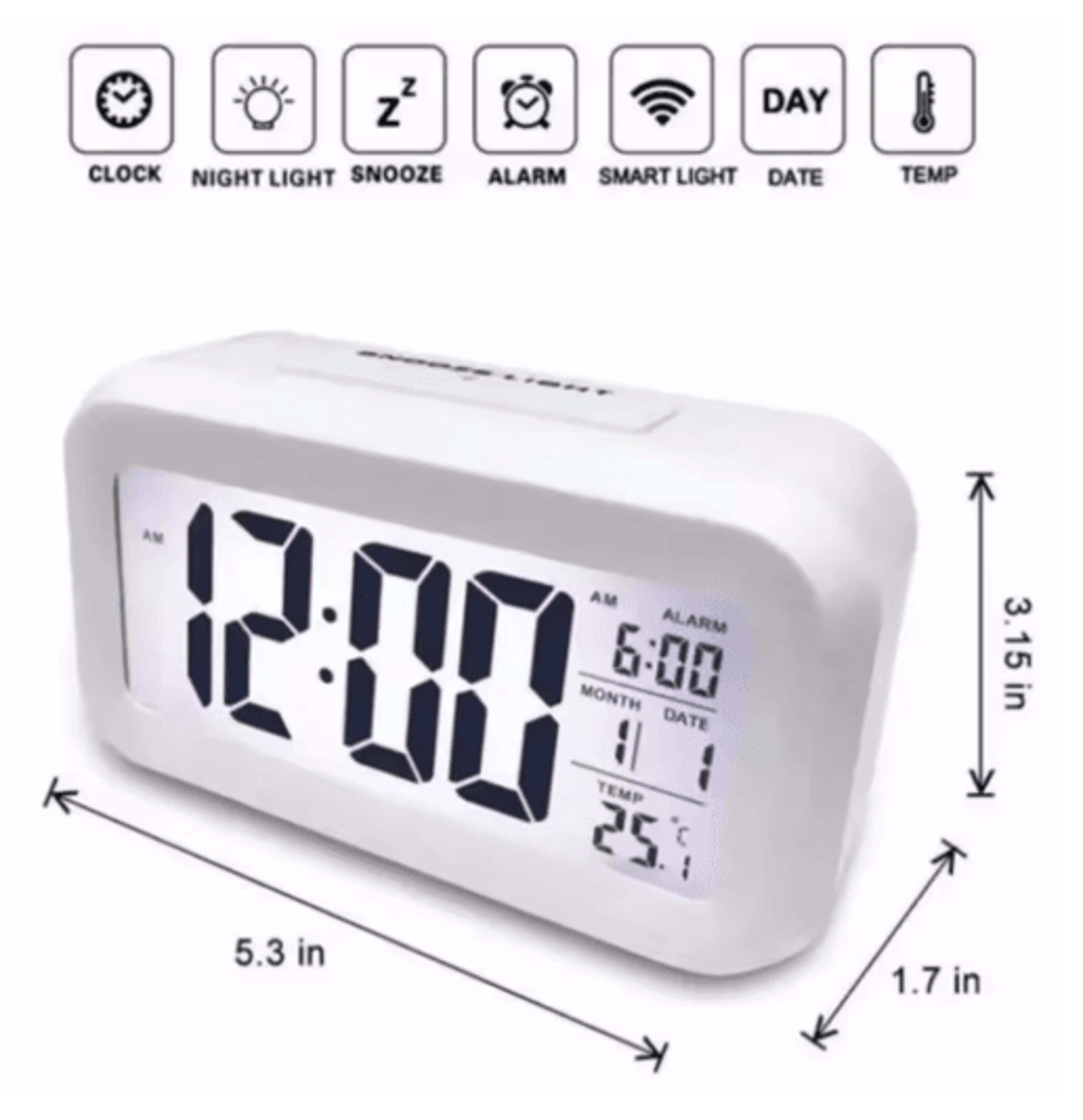 2in1 LCD Alarm Clock  Night Light  Compact WakeUp Clock With Increasing Beep 6