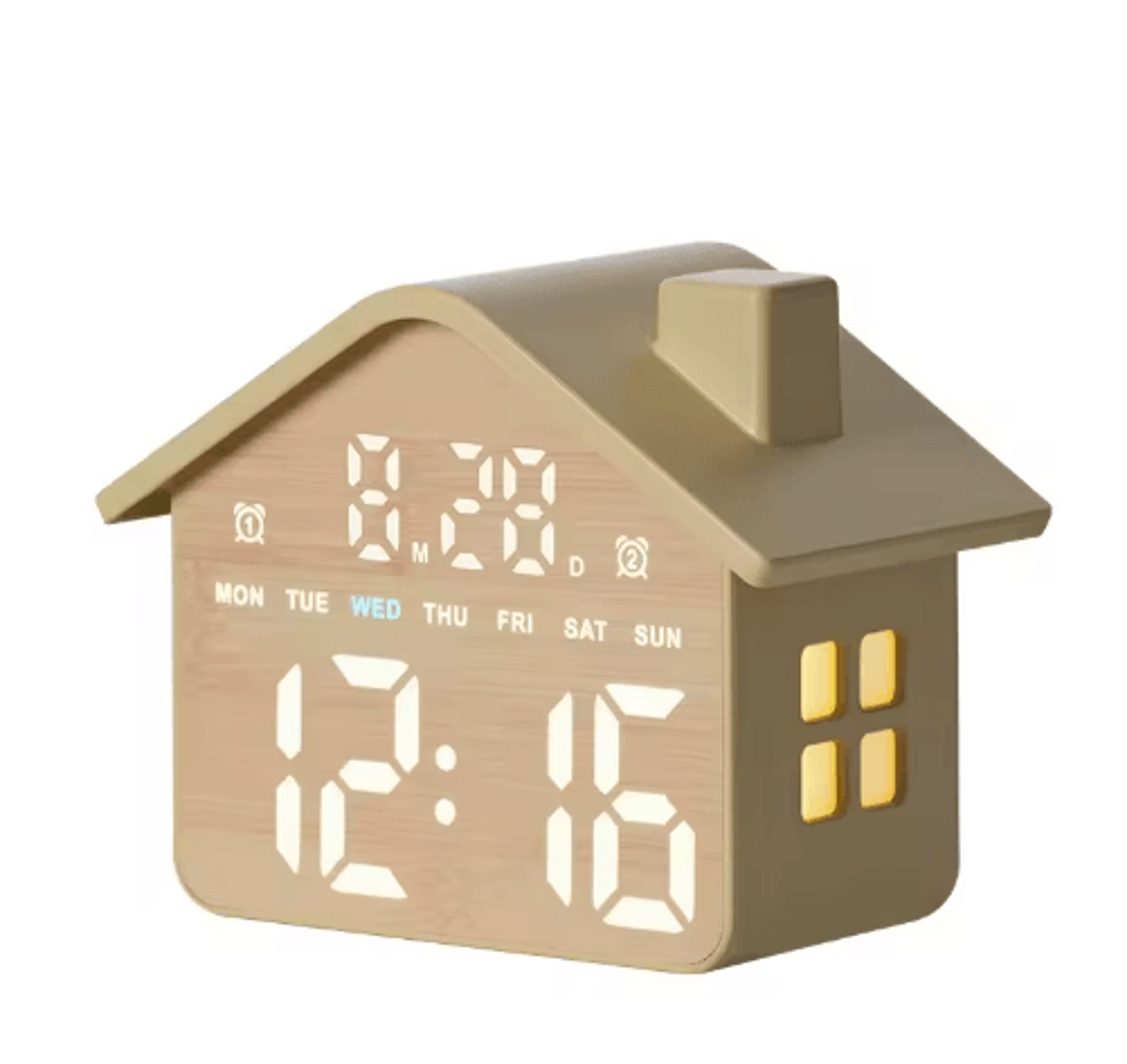HouseShaped LED Alarm Clock  Voice Control Night Light With Date  Week Display 1