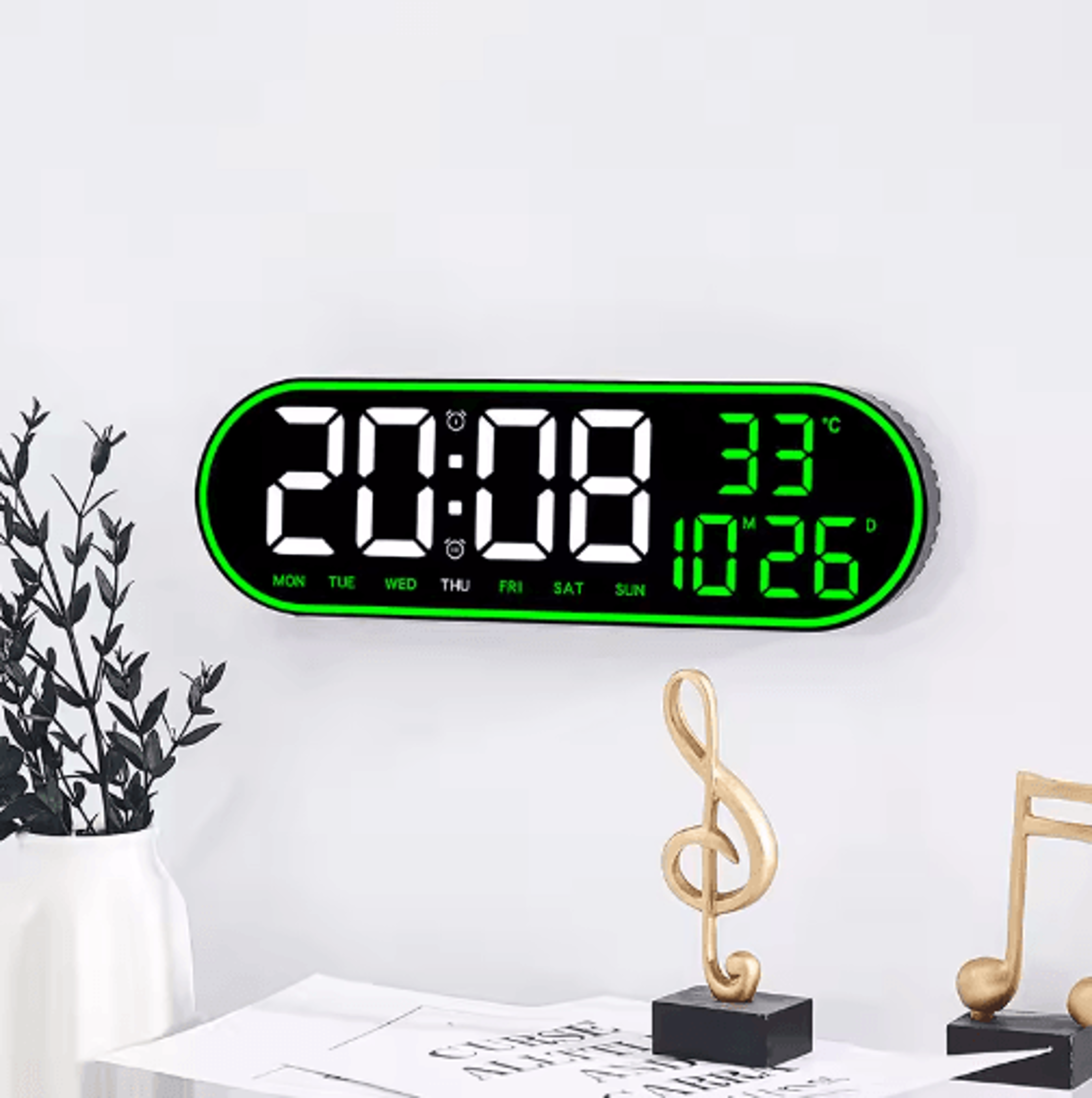 15-inch led digital wall clock – remote control with temperature, date & week display