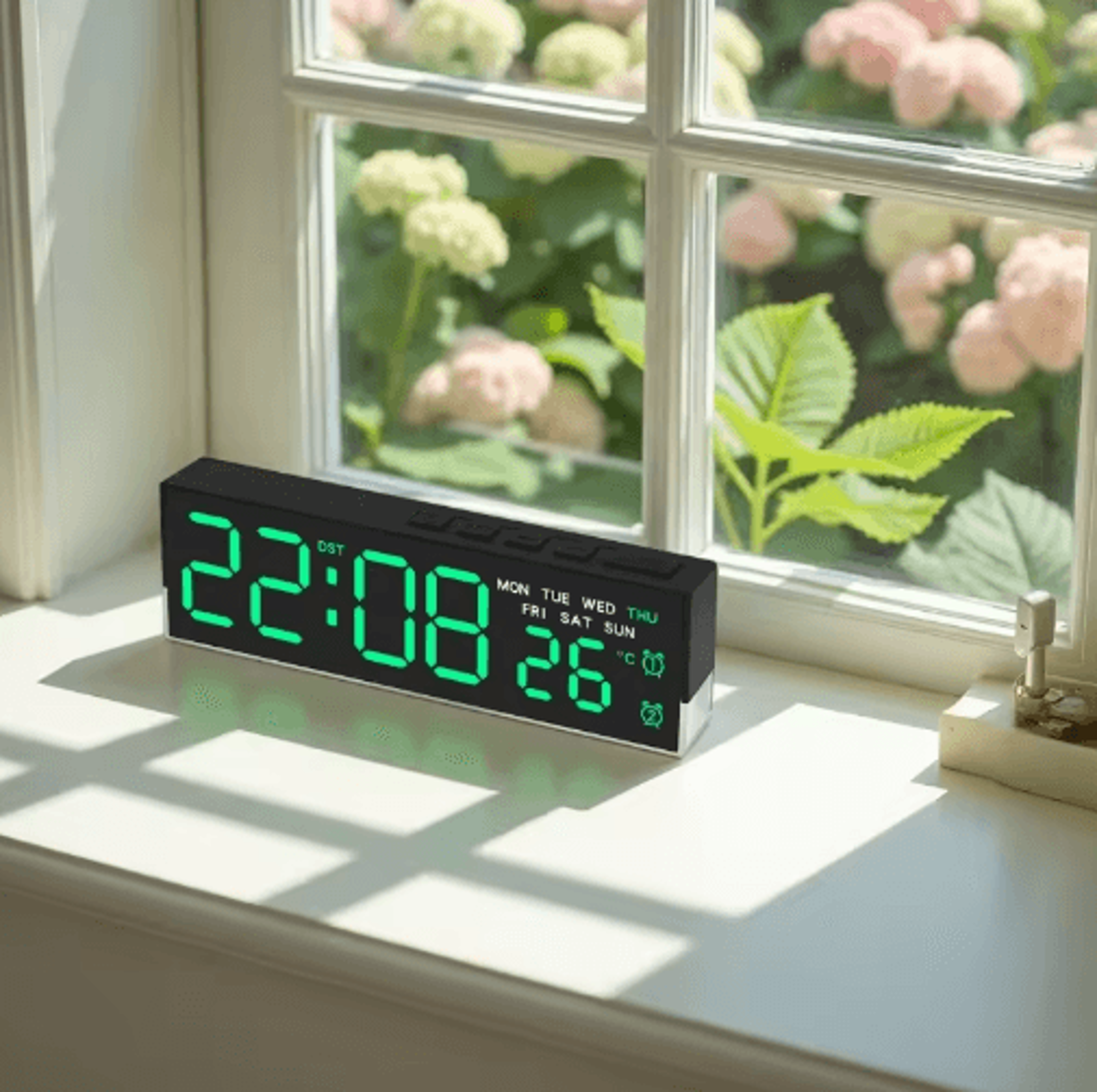 usb digital alarm clock – white mood light, dual alarms & temperature display
