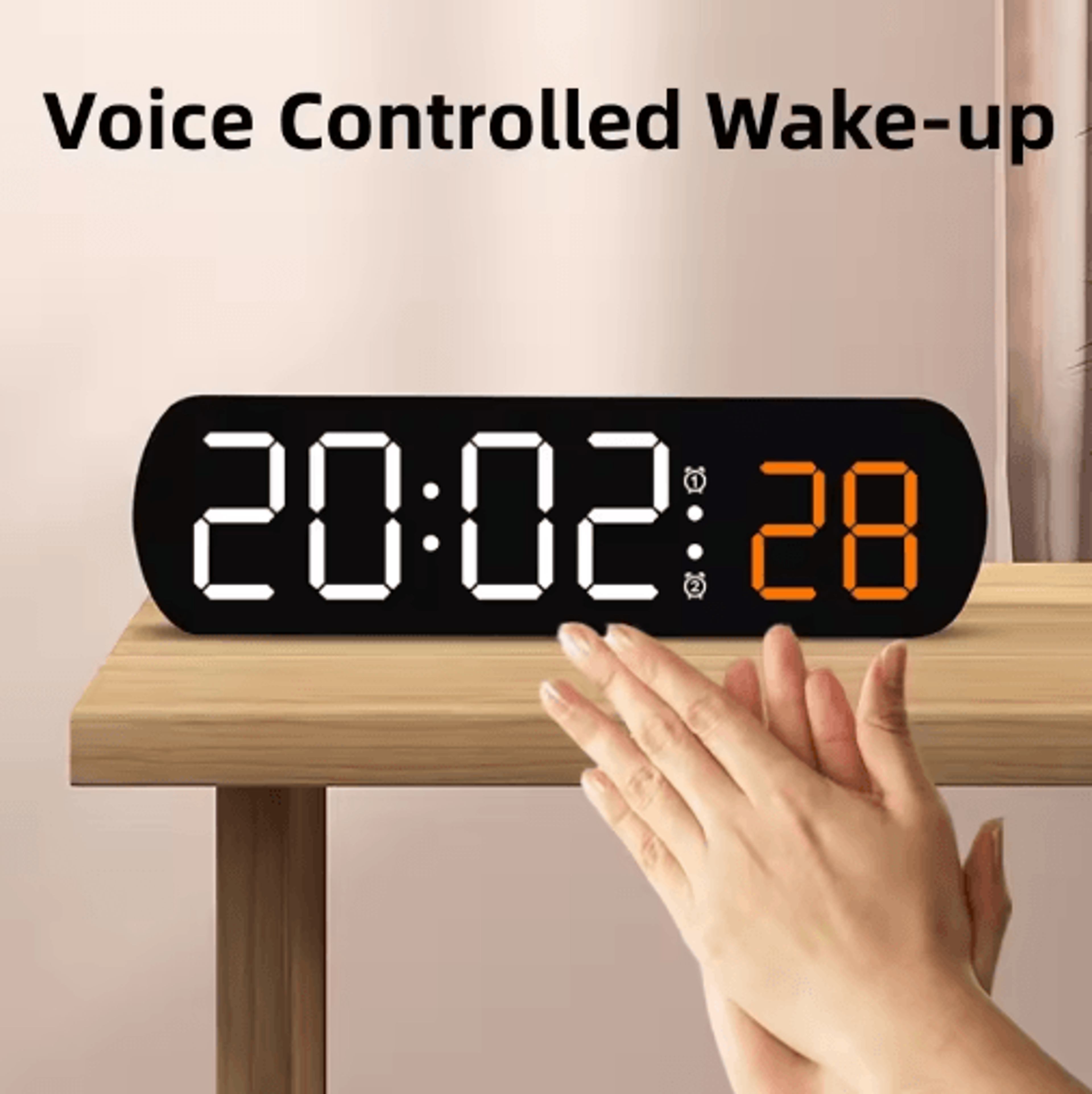 voice control led alarm clock – dual alarms, timer & temperature display