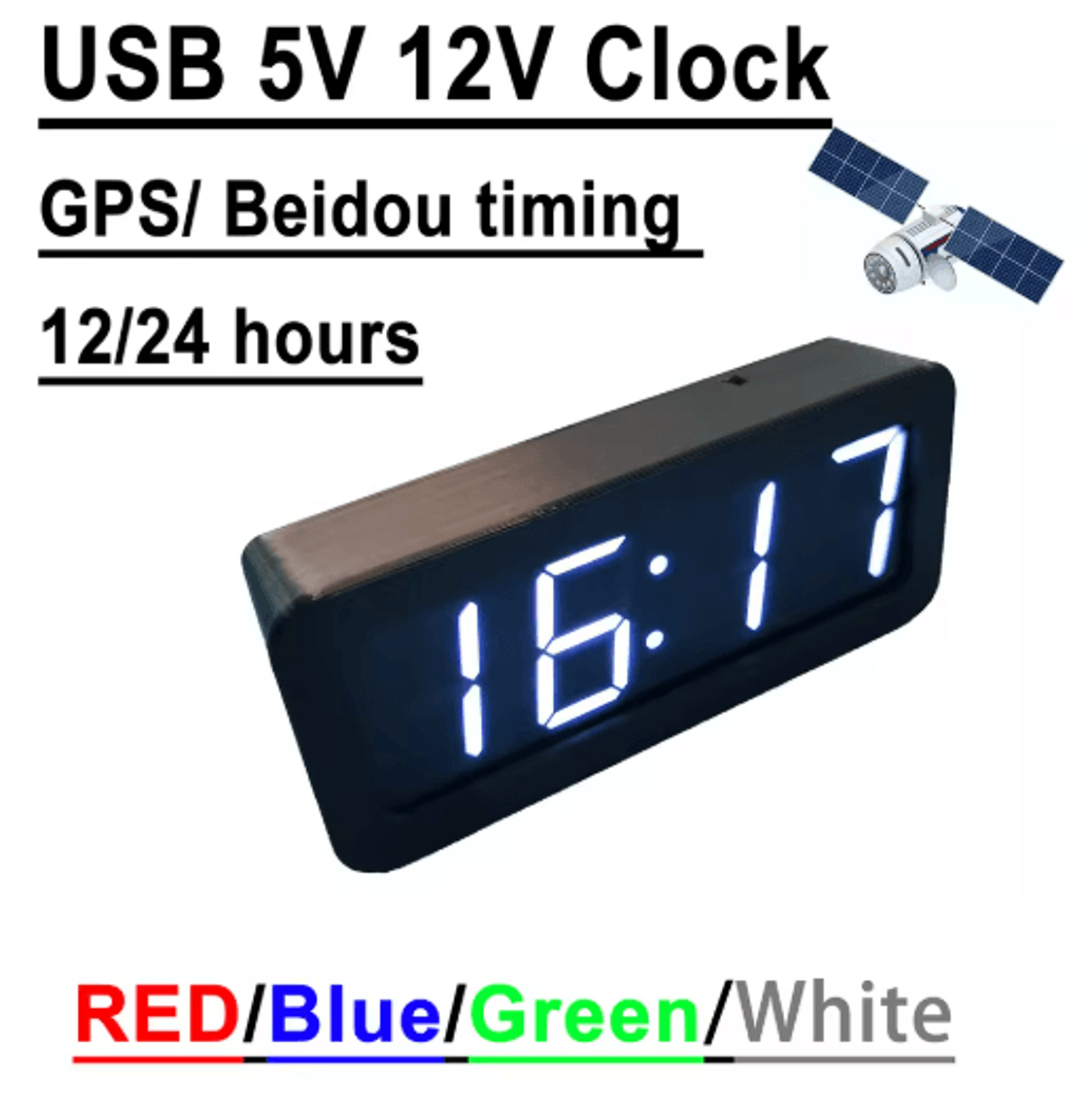 gps & beidou satellite car clock – usb 5v/12v led digital time display