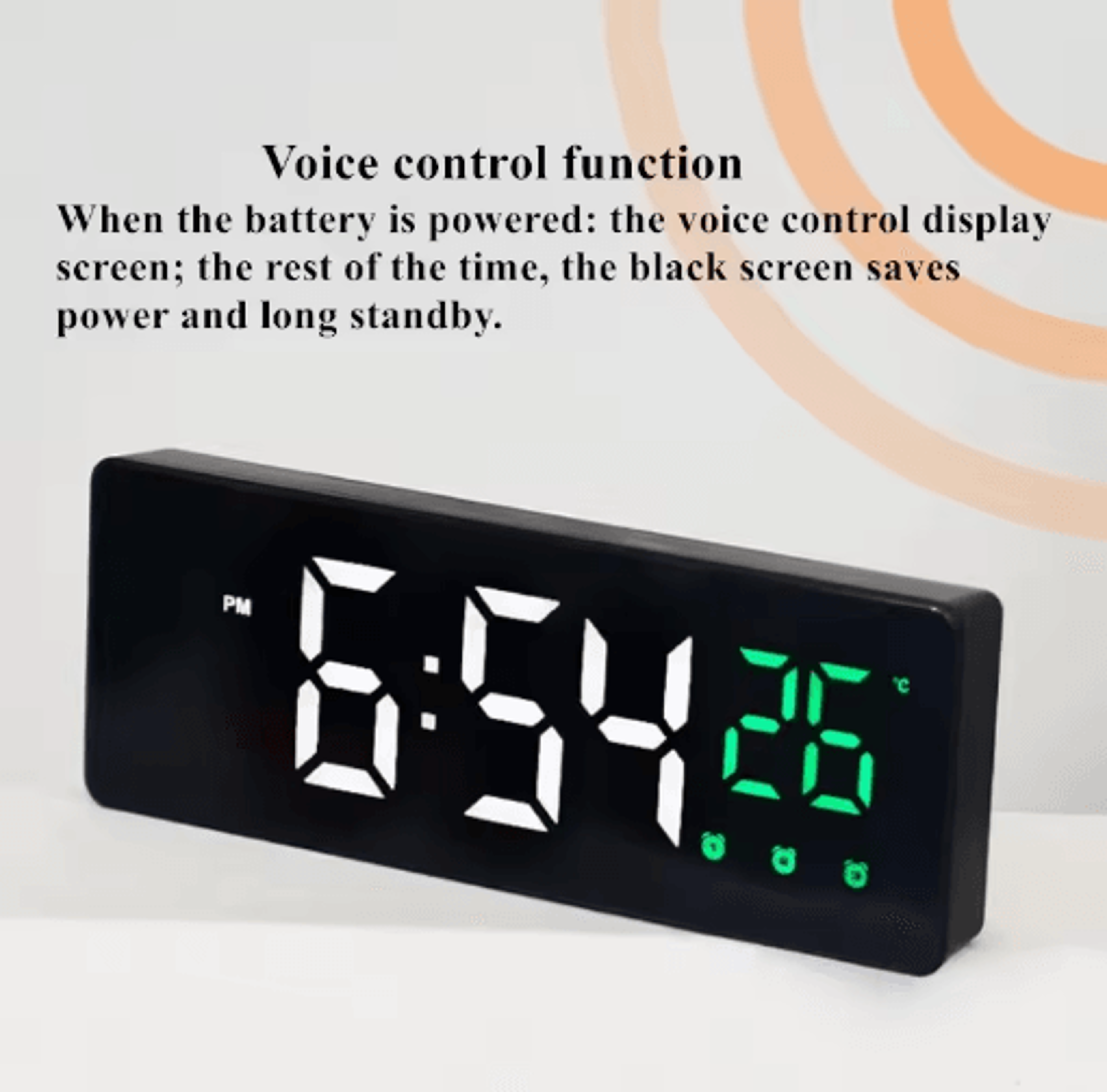 Voice Control Mirror LED Alarm Clock  3 Alarms Temperature  Date Display 5