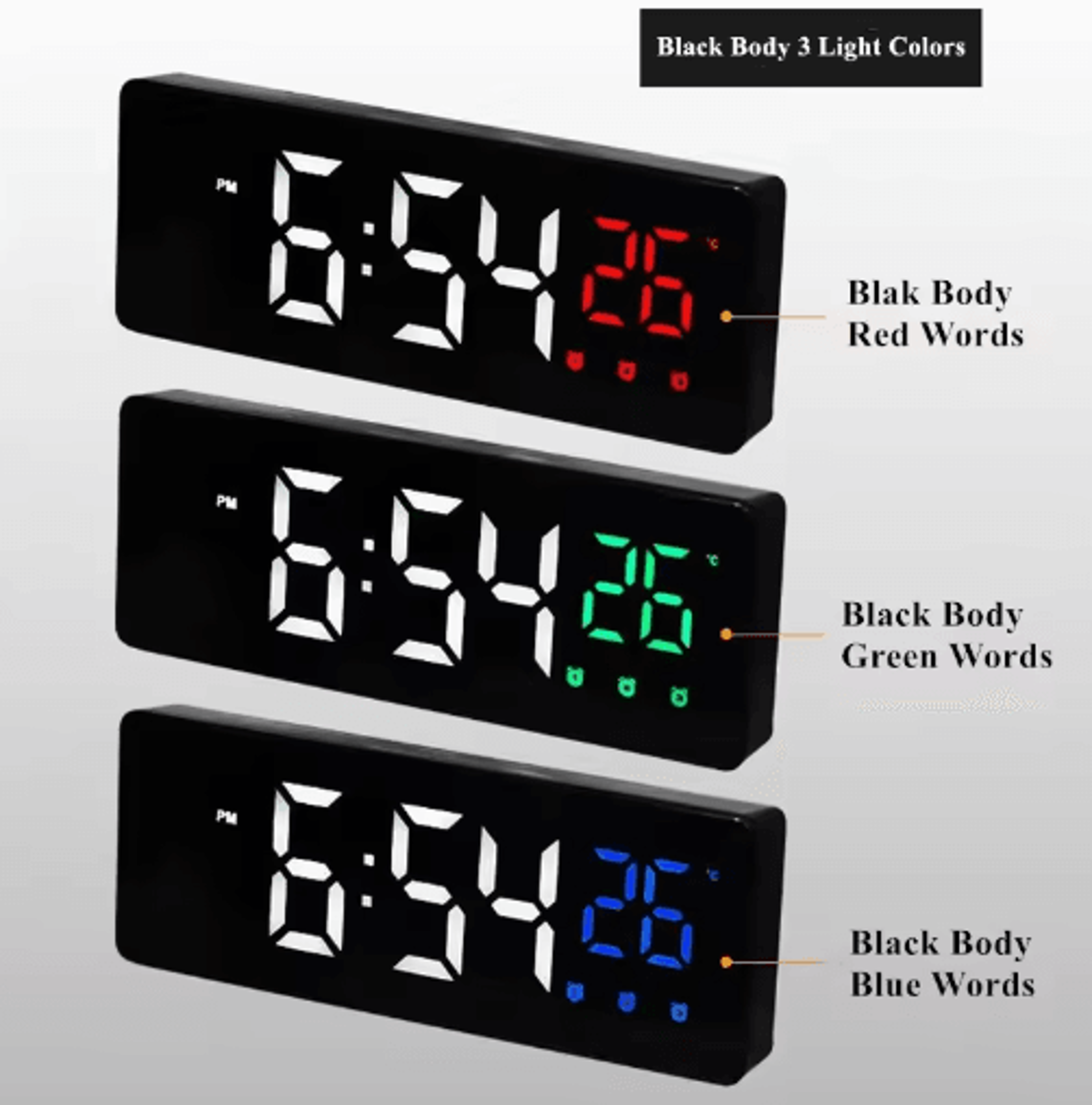 Voice Control Mirror LED Alarm Clock  3 Alarms Temperature  Date Display 4