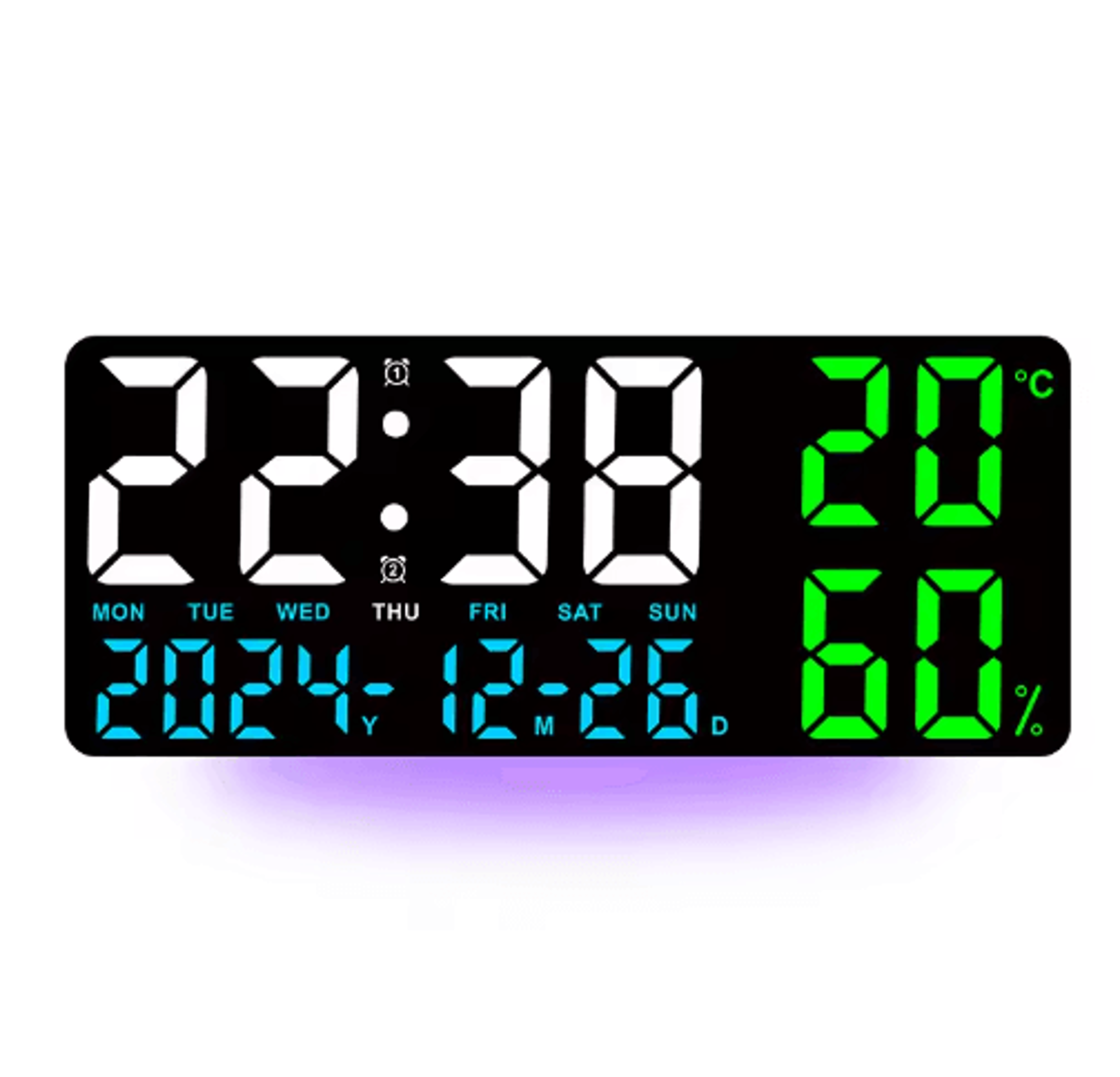 Large Digital Wall Clock 7Color Mood Light Dual Alarms  Countdown Timer 7
