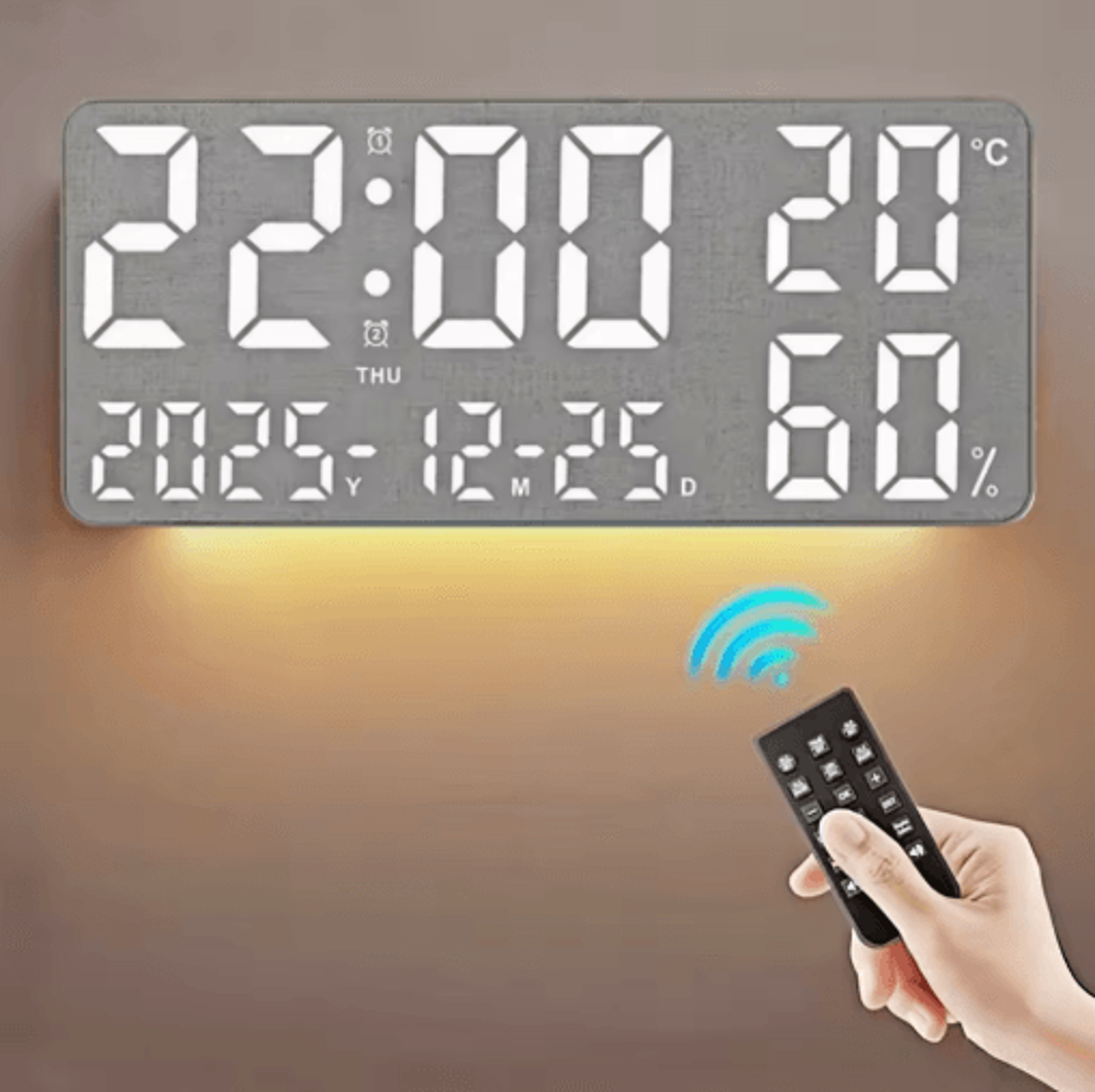 Large Digital Wall Clock 7Color Mood Light Dual Alarms  Countdown Timer 8
