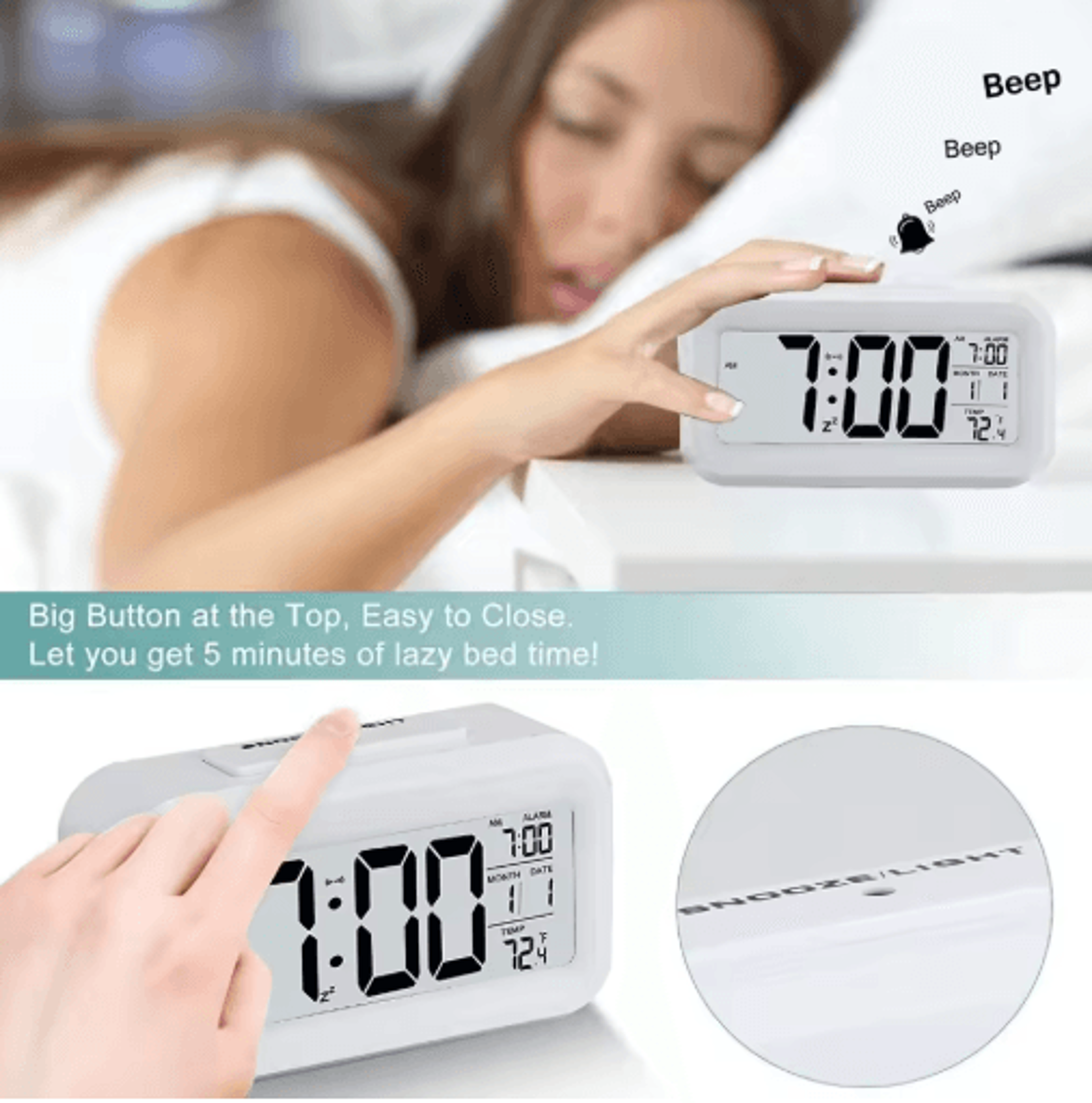 LED Digital Alarm Clock  Backlit Desk Clock With Snooze  Calendar 6