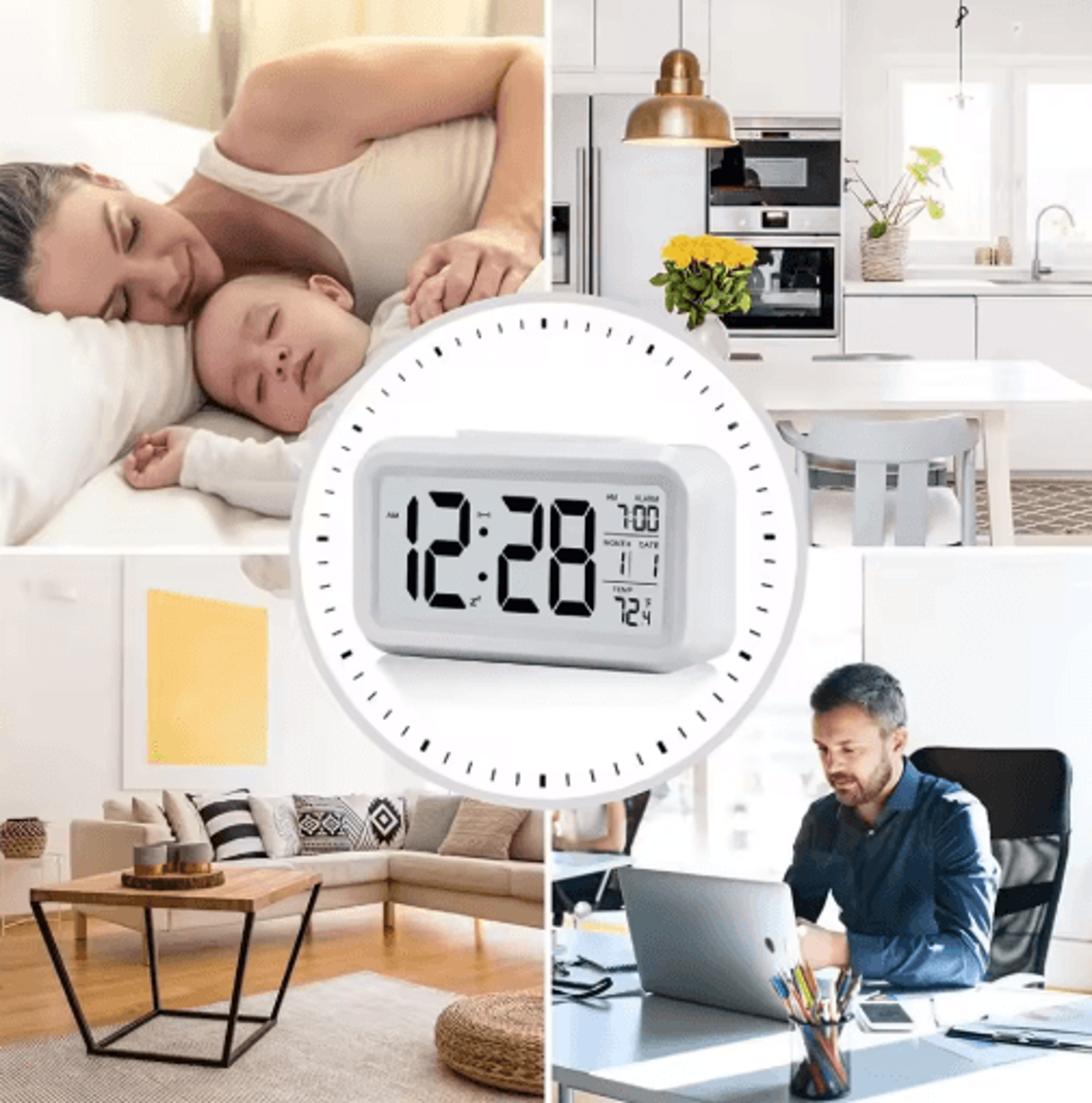 LED Digital Alarm Clock  Backlit Desk Clock With Snooze  Calendar 9