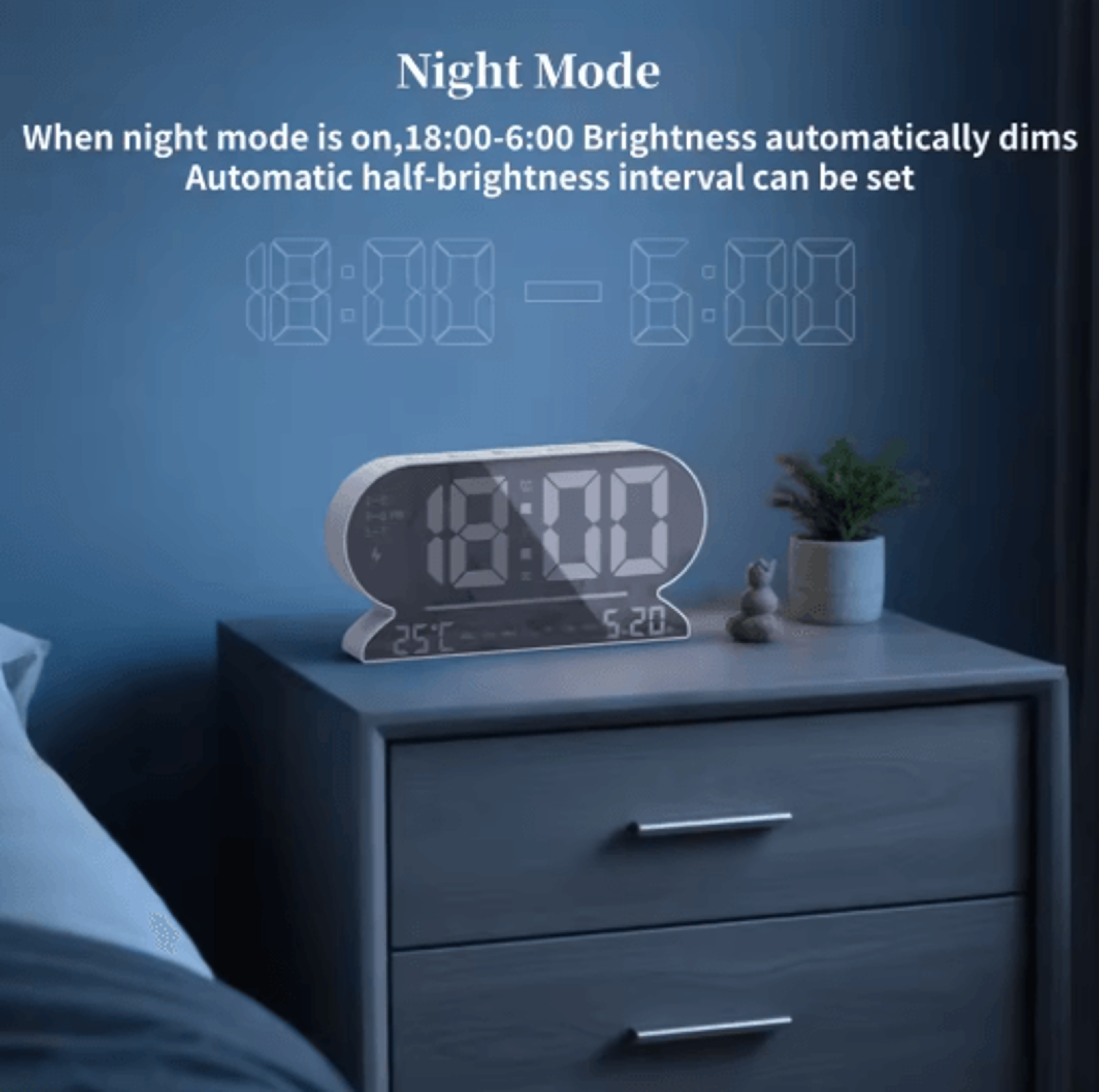 USB Digital Alarm Clock  Dual Alarms Temperature Date  Night Mode 10