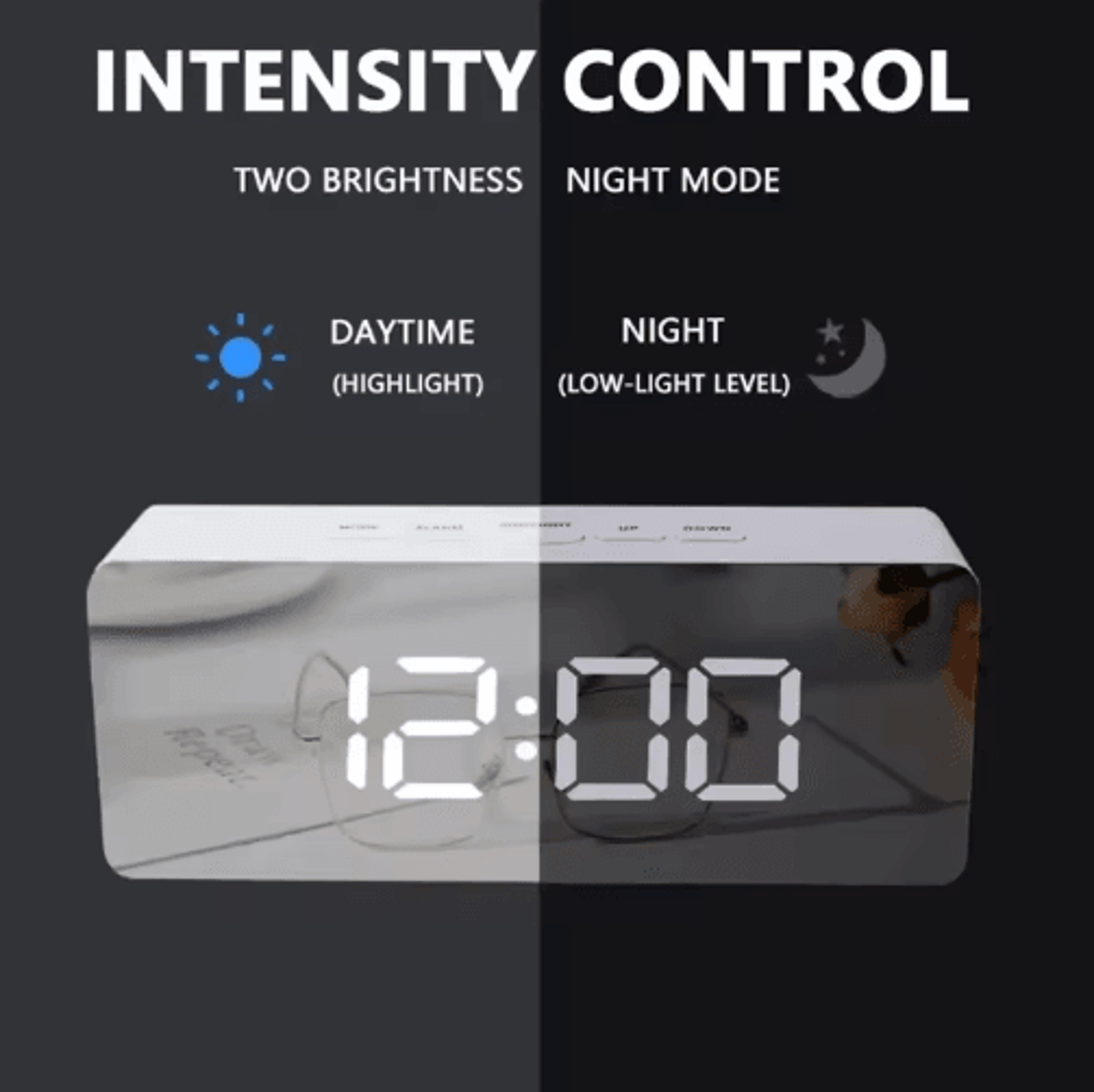 White LED Mirror Alarm Clock  USB Desk Clock With Snooze  Night Light 4